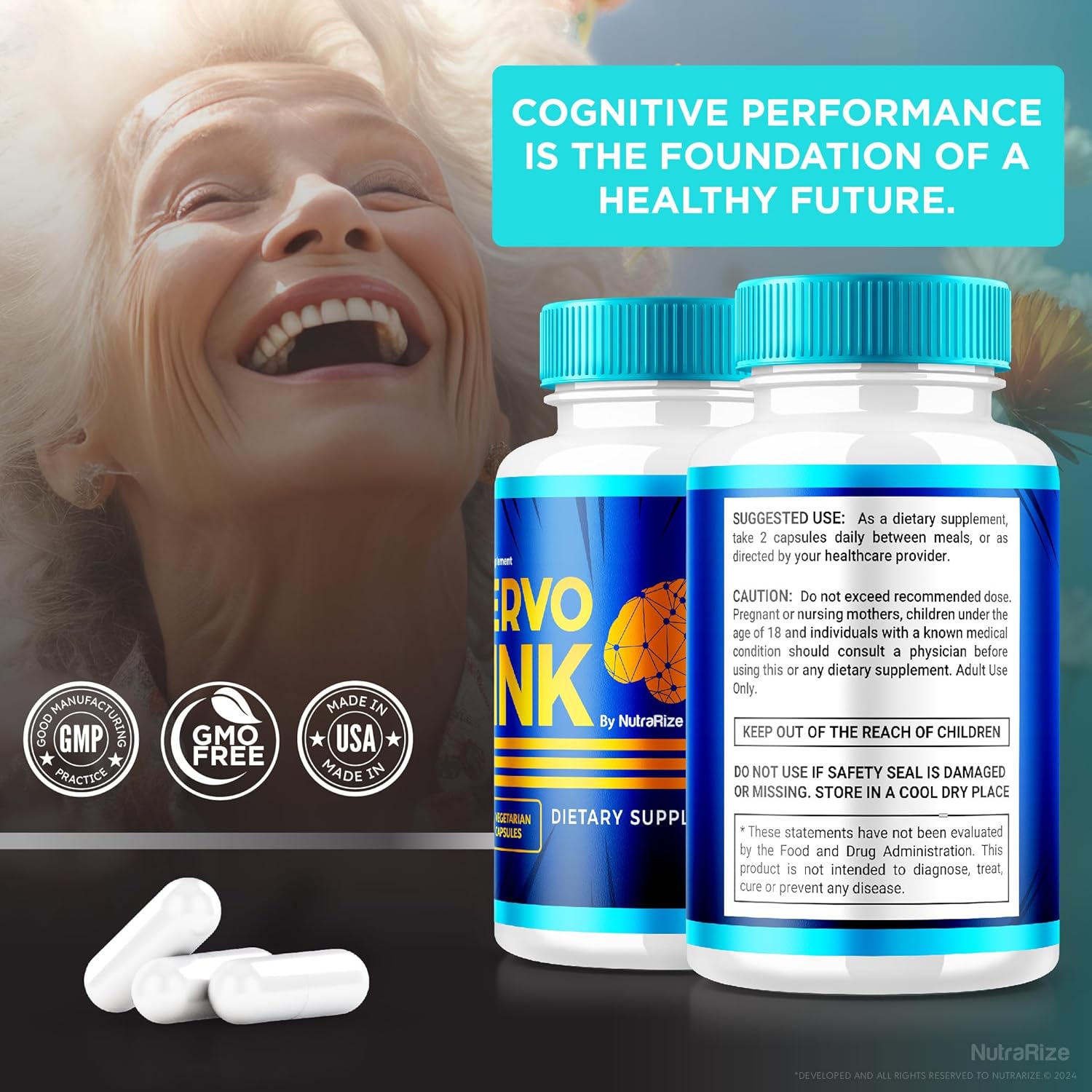 2 Pack NutraRize NervoLink Supplement - Memory Support Capsules for Cognitive Health - Reduce Brain Fog - 120 Capsules