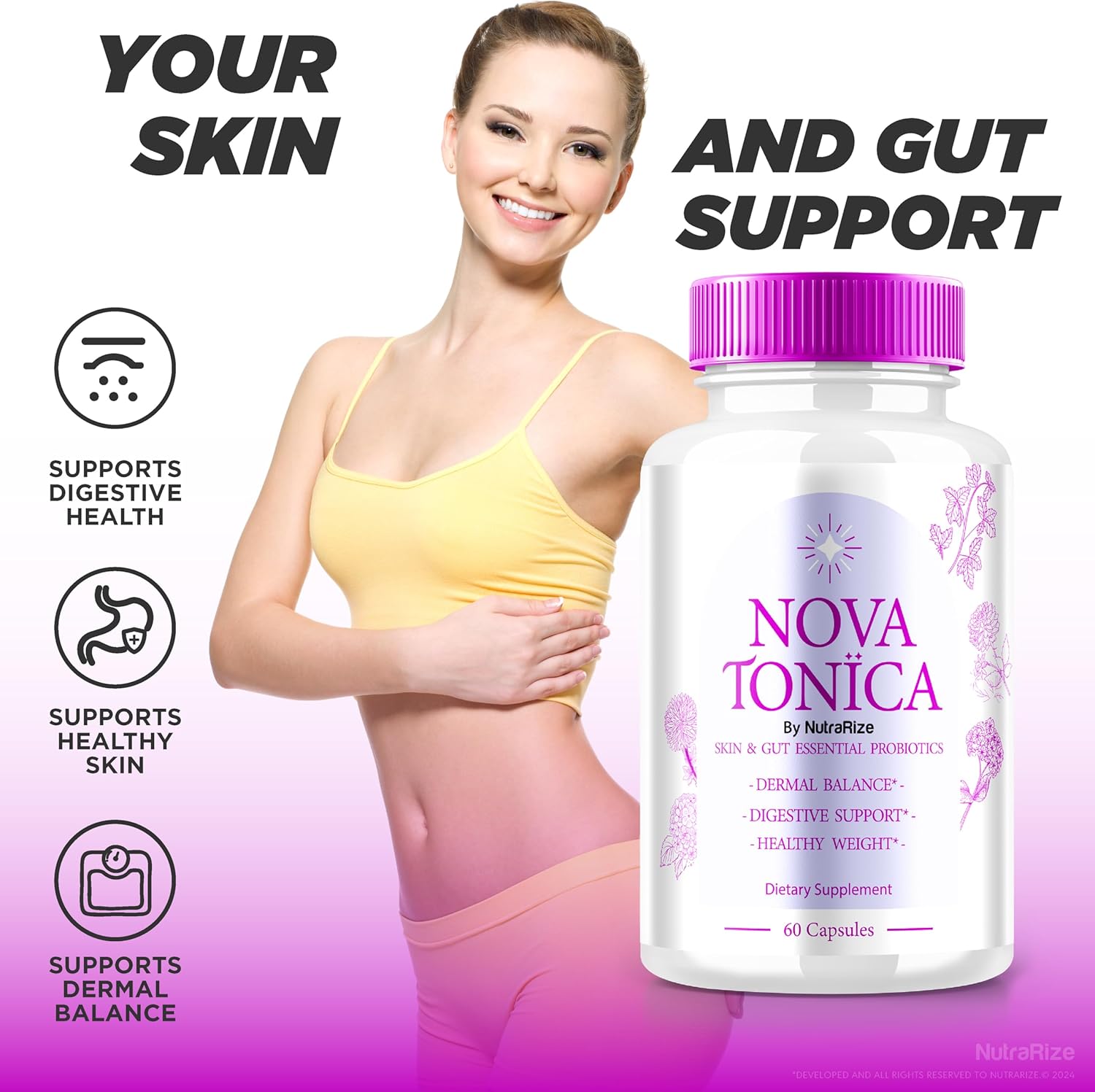 2 Pack NutraRize NovaTonica Capsules for Naturally Healthy Glowing Skin - Extra Strong Skin Enhancing Vitamin Supplement - 120 Capsules