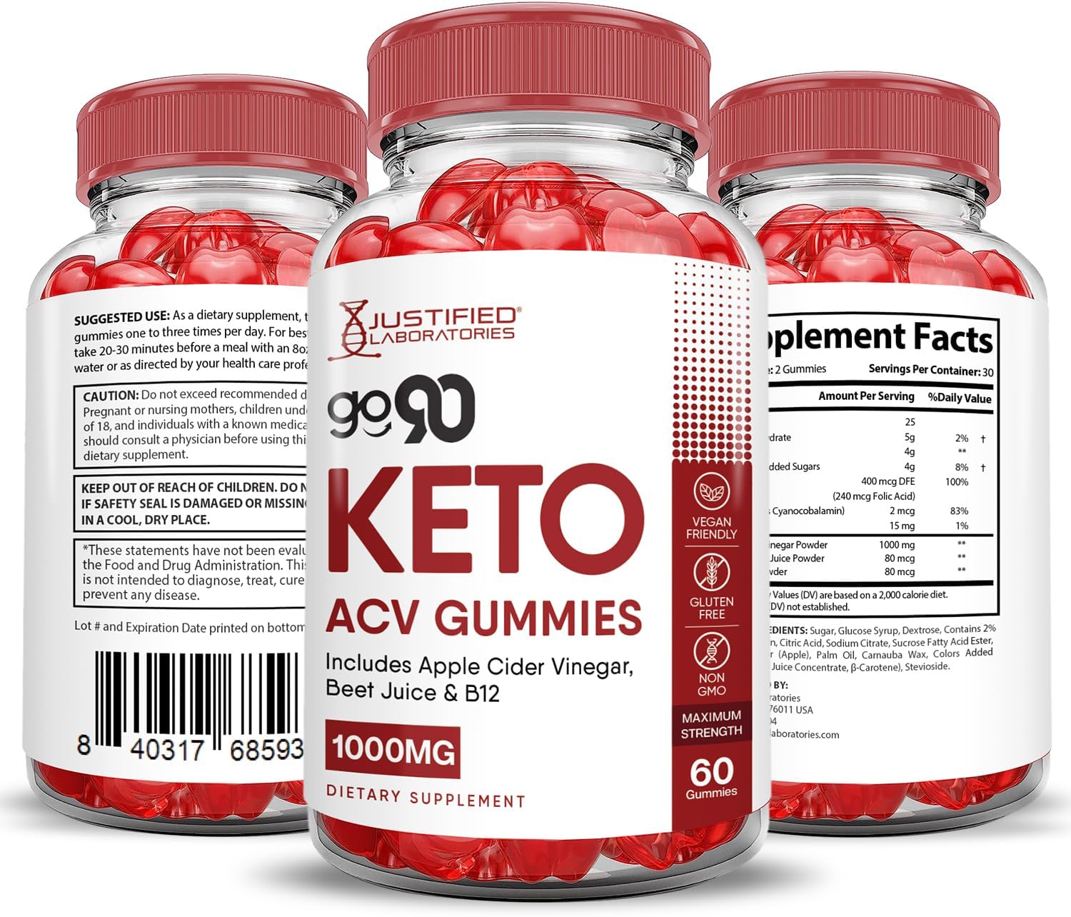 2 Pack of Go 90 Keto ACV Gummies with Advanced Formula - 1000MG - Pomegranate Beet Juice Powder - B12 - Vegan - Non GMO - 120 Gummys