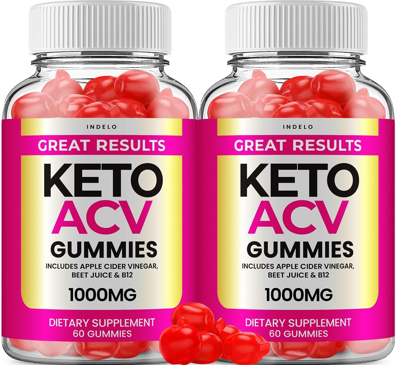 2 Pack of Indelo Great Results Keto ACV Gummies with Apple Cider Vinegar - Advanced Formula Dietary Supplement (120 Gummies)
