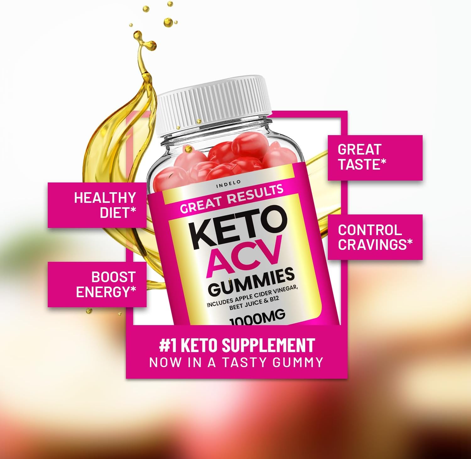 2 Pack of Indelo Great Results Keto ACV Gummies with Apple Cider Vinegar - Advanced Formula Dietary Supplement (120 Gummies)