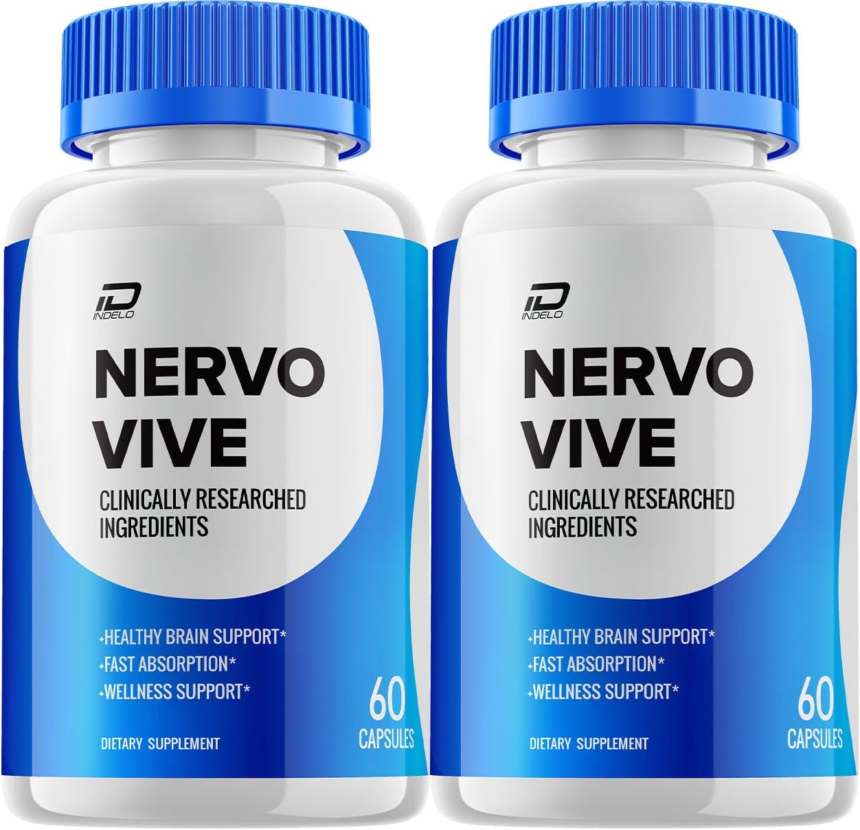 2 Pack of Indelo Nervo Vive Brain Supplement Capsules - All-Natural Maximum Strength Formula for Memory and Focus Support - 120 Capsules