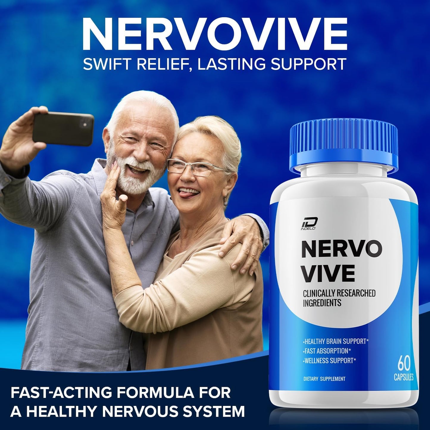 2 Pack of Indelo Nervo Vive Brain Supplement Capsules - All-Natural Maximum Strength Formula for Memory and Focus Support - 120 Capsules