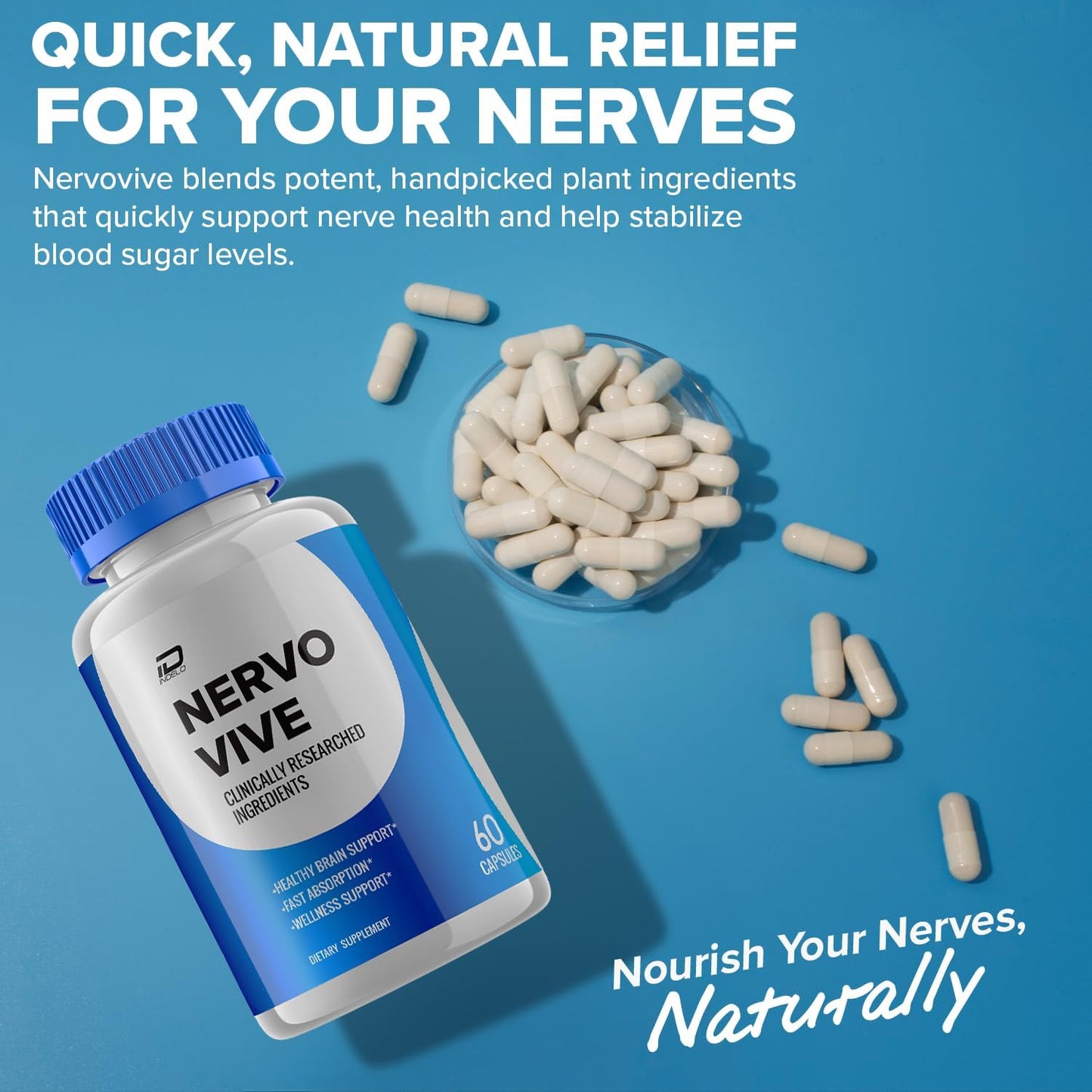 2 Pack of Indelo Nervo Vive Brain Supplement Capsules - All-Natural Maximum Strength Formula for Memory and Focus Support - 120 Capsules