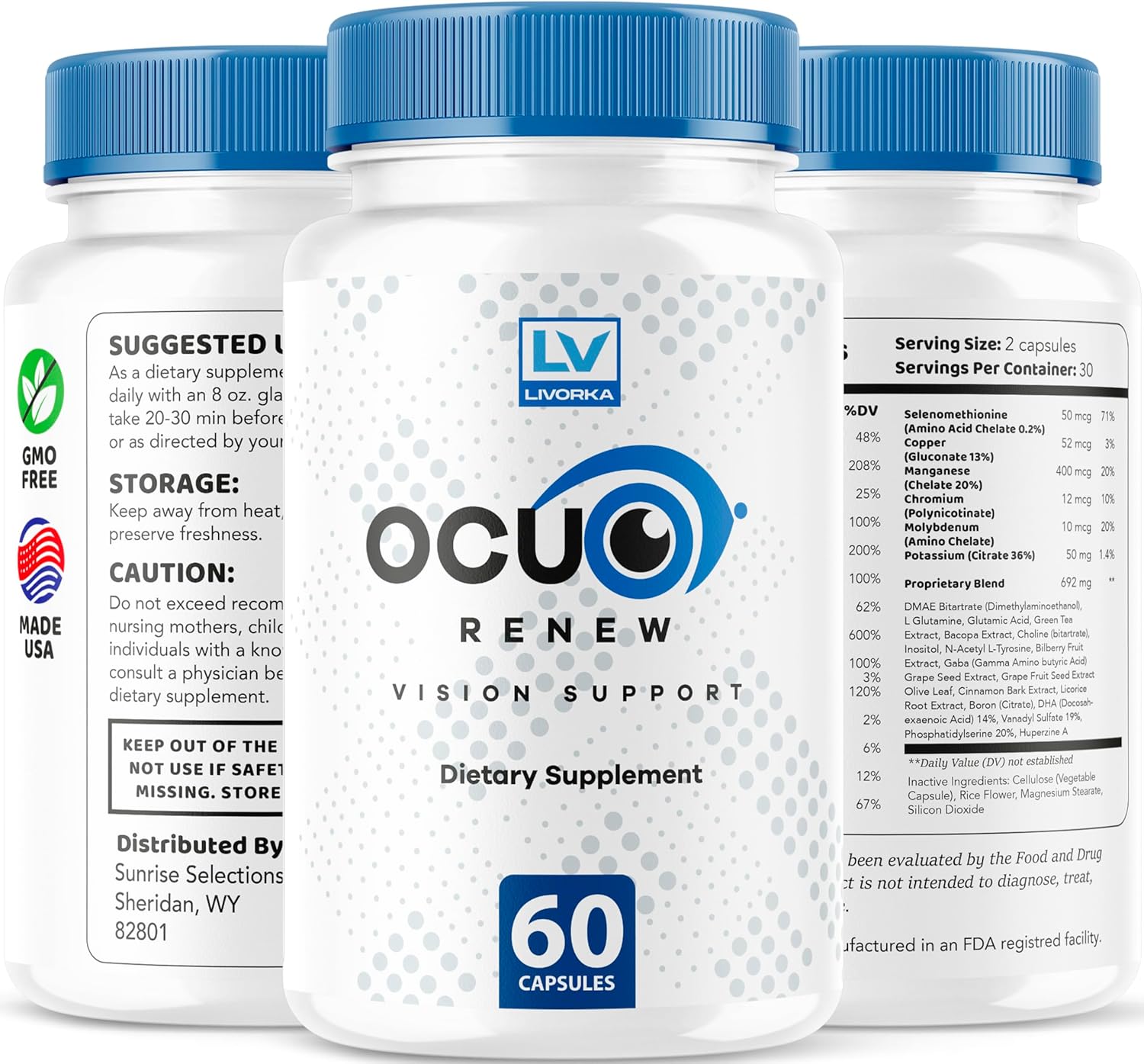2 Pack of LIVORKA OcuRenew Capsules for Eye Vision and Focus - All Natural Advanced Formula, 120 Capsules for 2 Months - Reviews Included