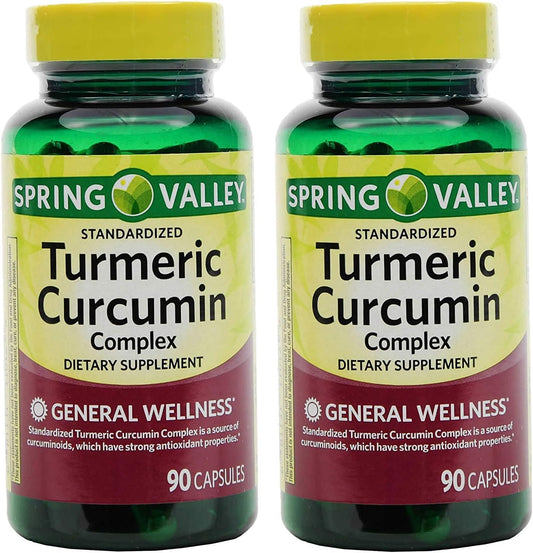 2 Pack of Spring Valley Standardized Turmeric Curcumin Complex Dietary Supplement Capsules, 500 mg, 90 Count Bottle