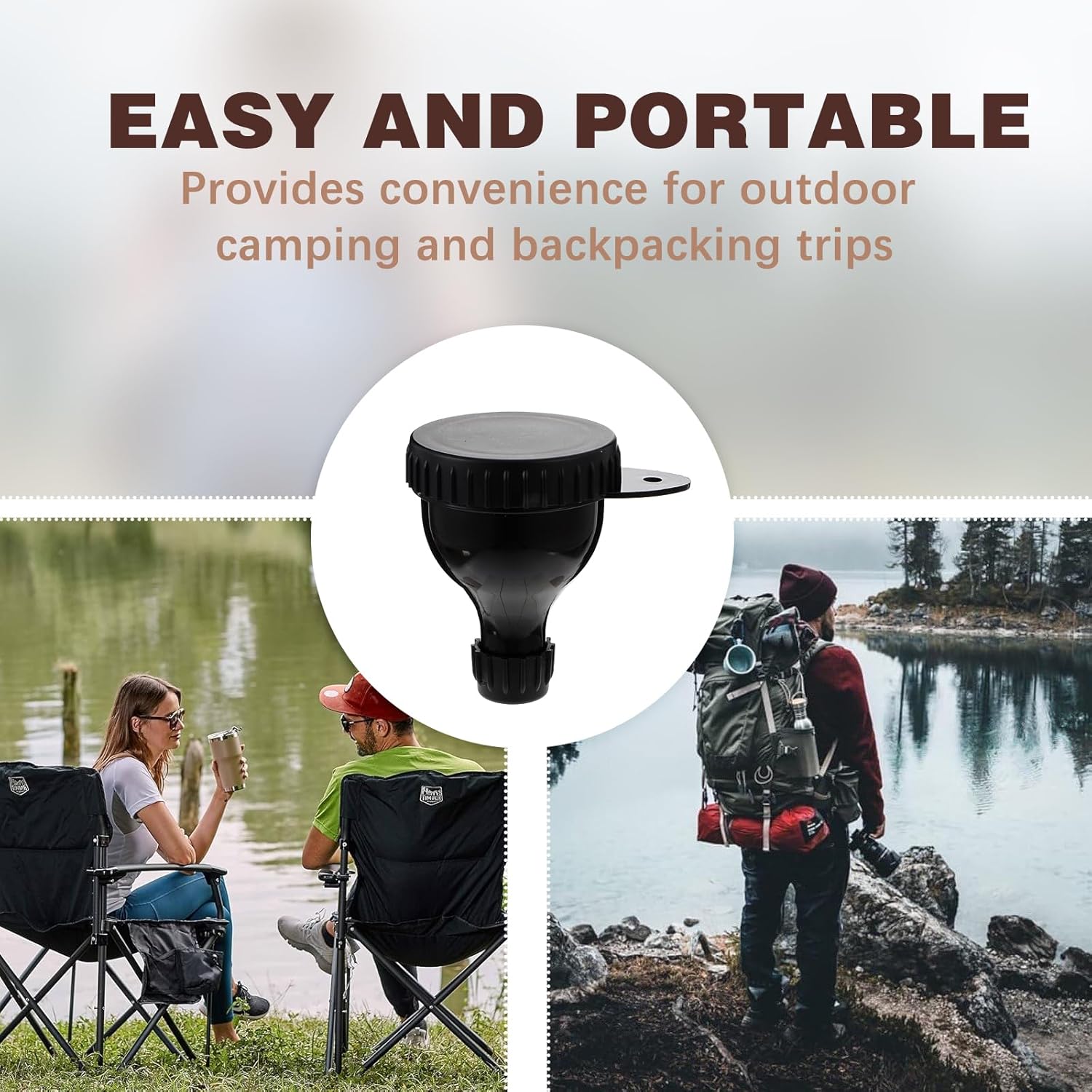 2 Pack Portable Protein Powder Funnel Travel Container Set with Keychain - Black Color, Ideal for Mixing Powder in Water Bottles on the Go