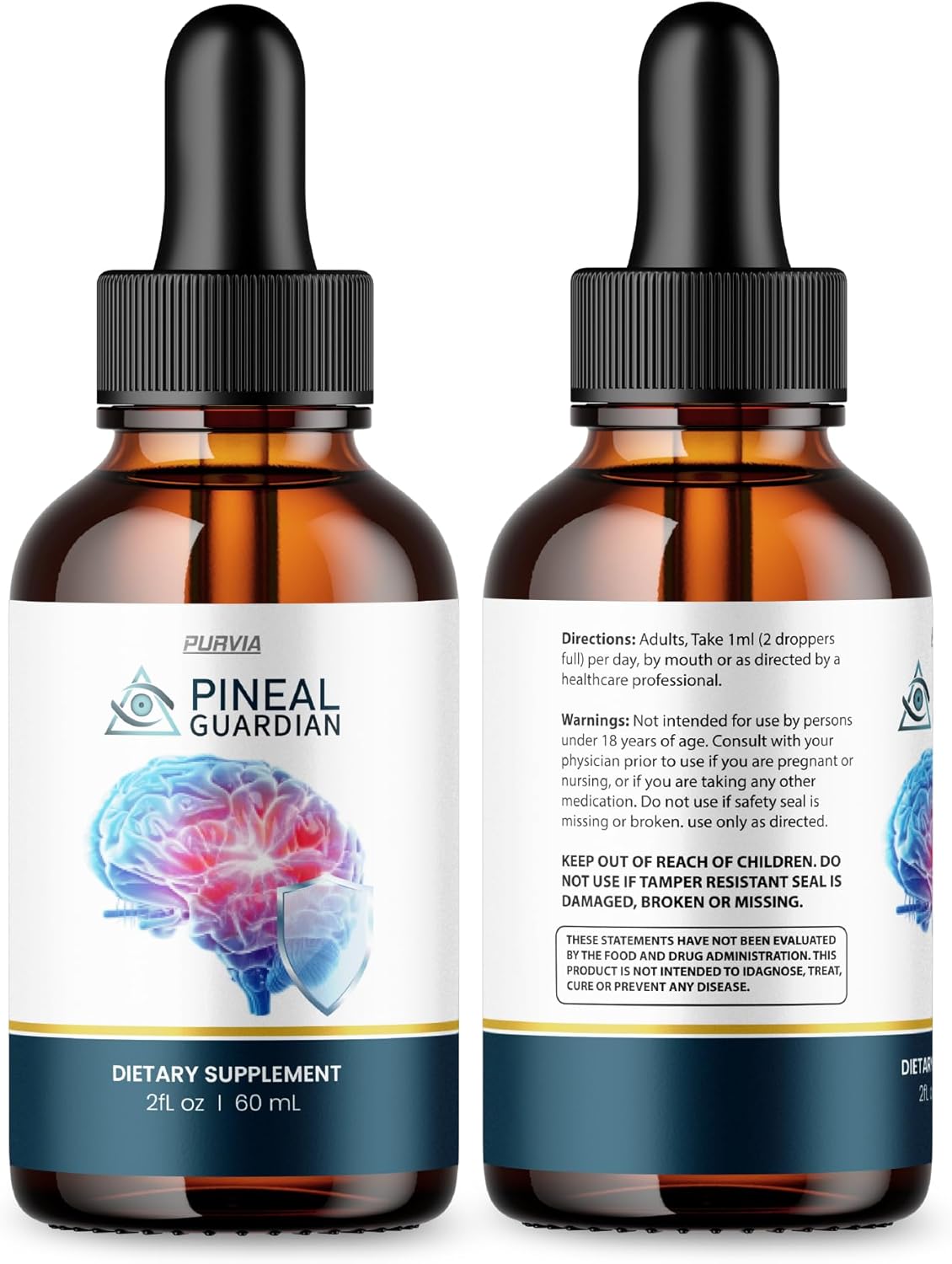 2 Pack Purvia Pineal Guardian Liquid Drops for Memory & Brain Wellness - Advanced Strength Formula - Made in USA