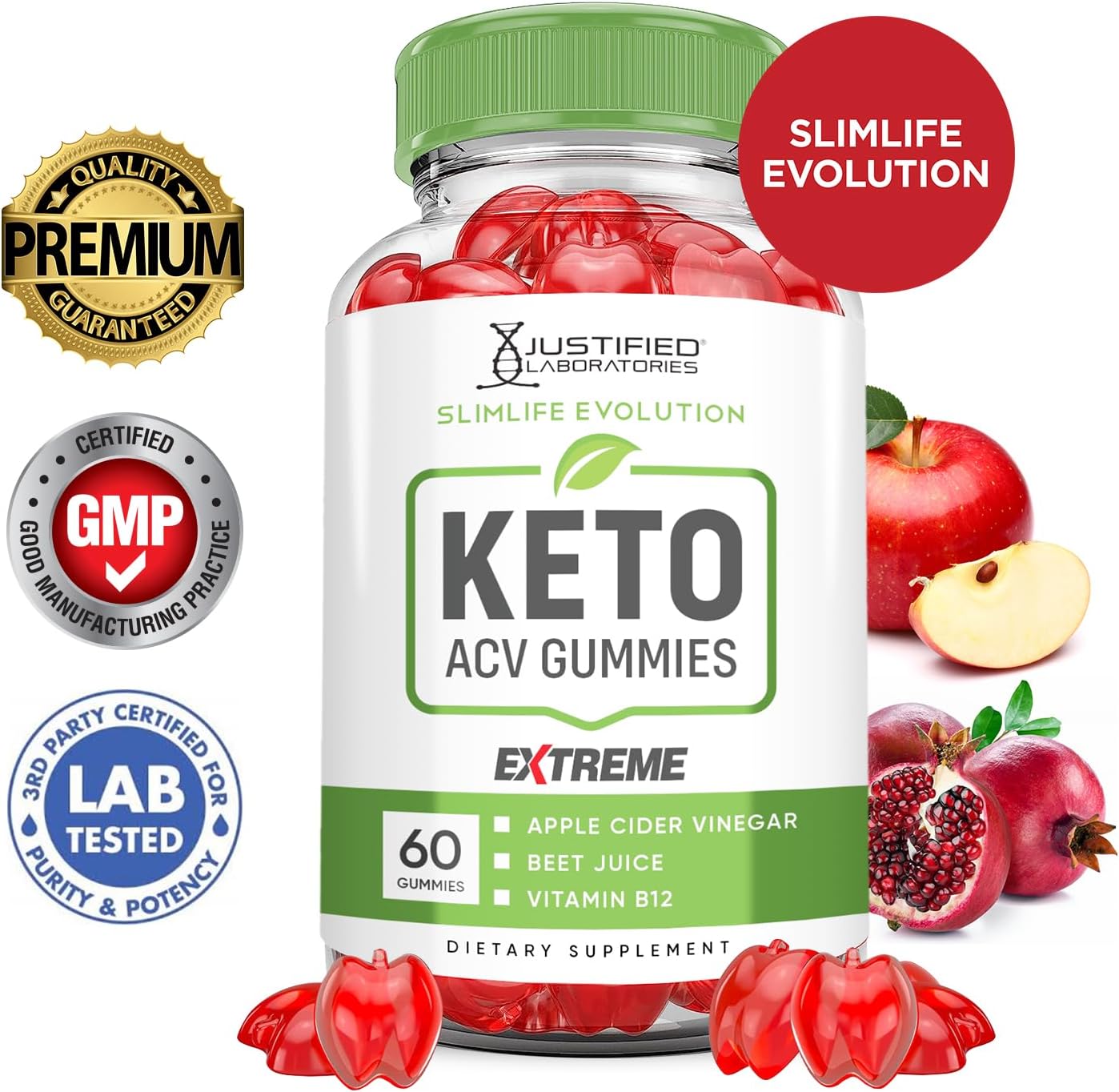 2 Pack Slimlife Evolution Keto ACV Gummies - 2000MG Extreme Strength - Apple Cider Vinegar with Pomegranate & Beet Juice Powder - B12 - 120 Count