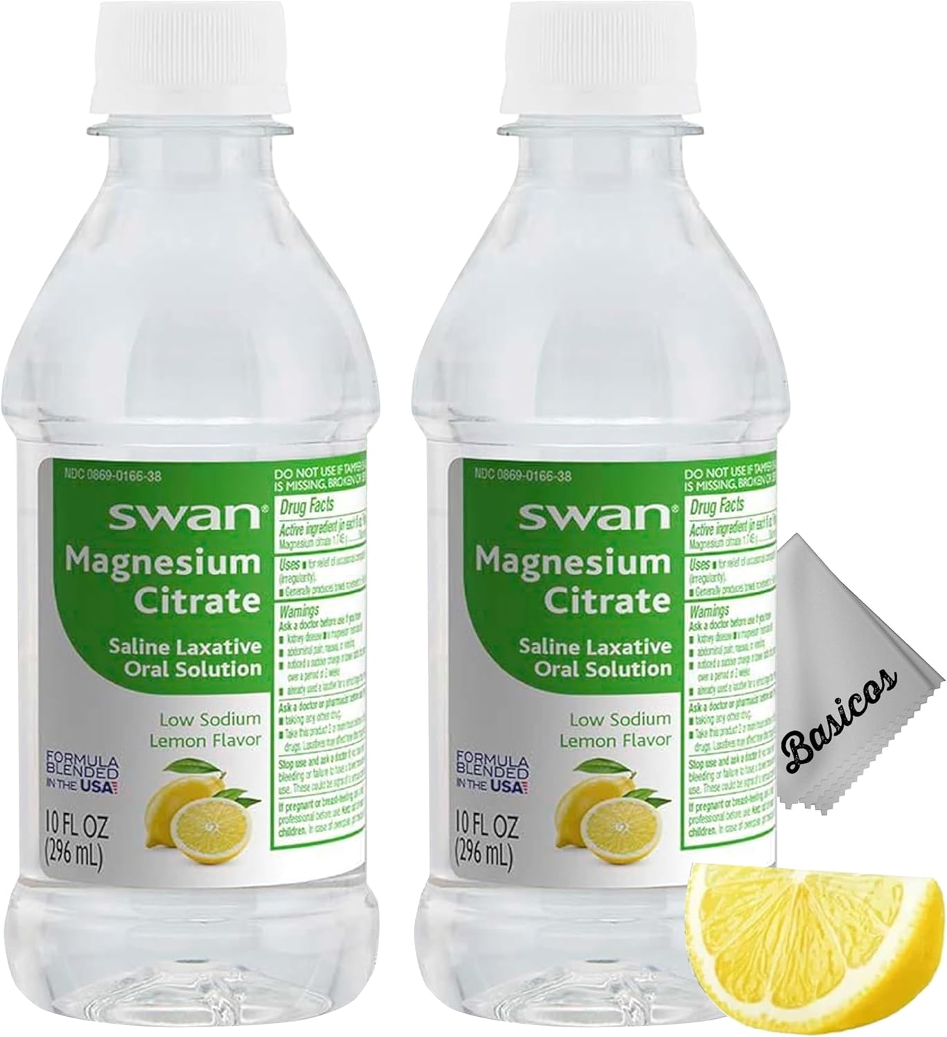 2-Pack Swan Lemon Magnesium Citrate Oral Solution 10oz - Laxative Supplement for Constipation Relief with Bonus Microfiber Cloth
