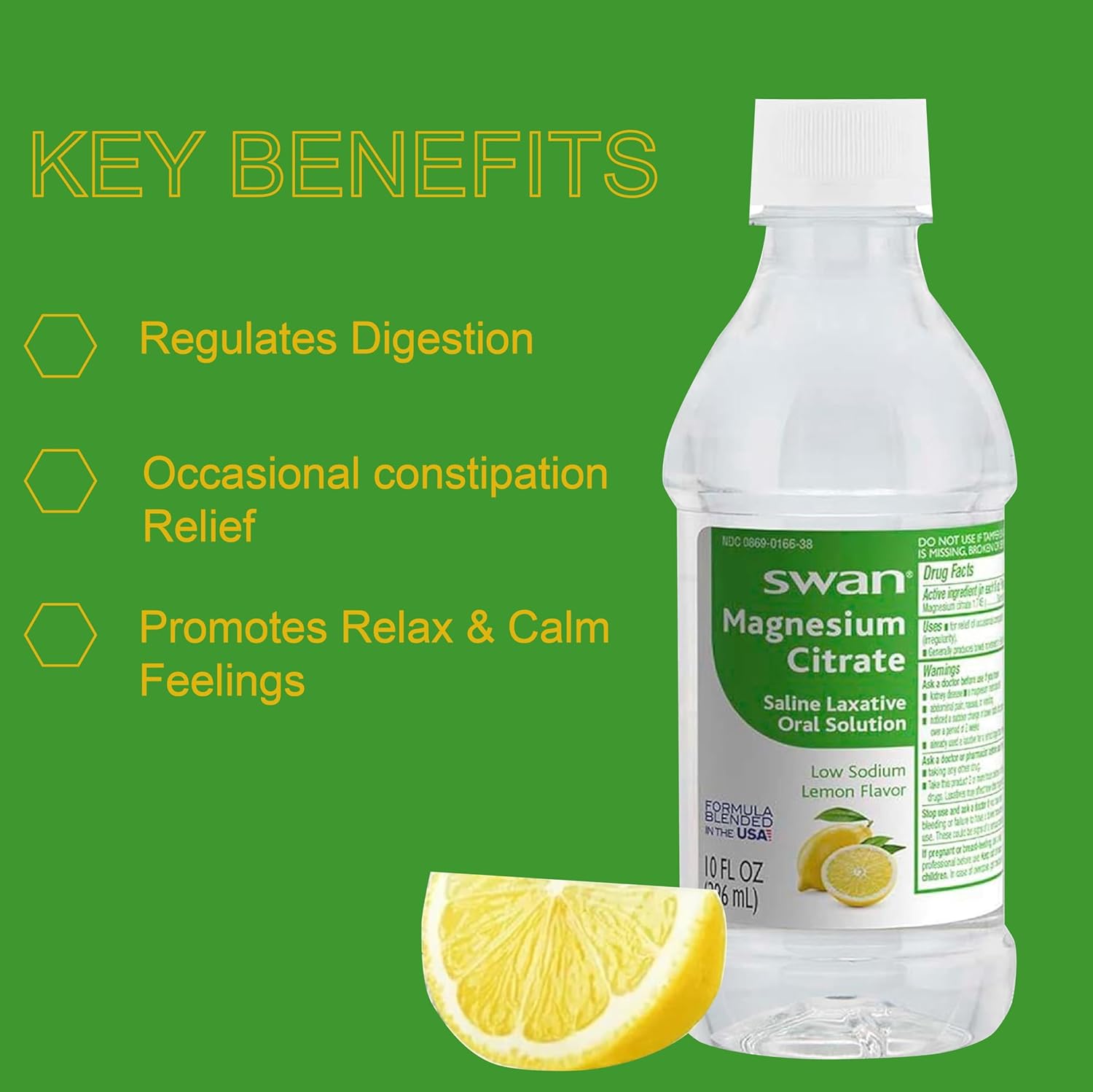 2-Pack Swan Lemon Magnesium Citrate Oral Solution 10oz - Laxative Supplement for Constipation Relief with Bonus Microfiber Cloth