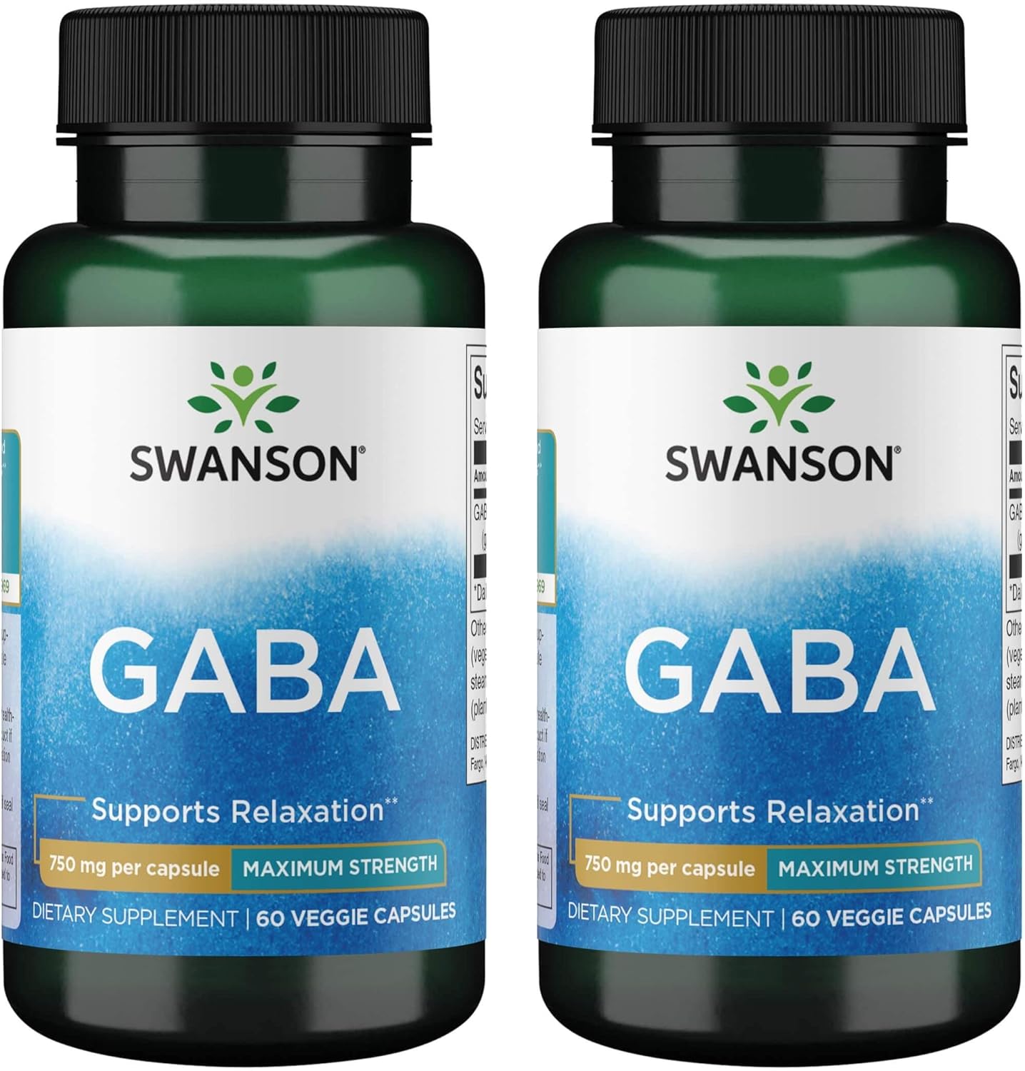 2 Pack Swanson Amino Acid Maximum Strength GABA 750mg 60 Veg Capsules
