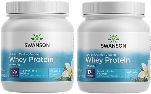 2 Pack Swanson Grass Fed Cold Pressed Vanilla Whejson Protein Powder 14.8 oz with Aminogen Enzyme for Muscle Workout Support