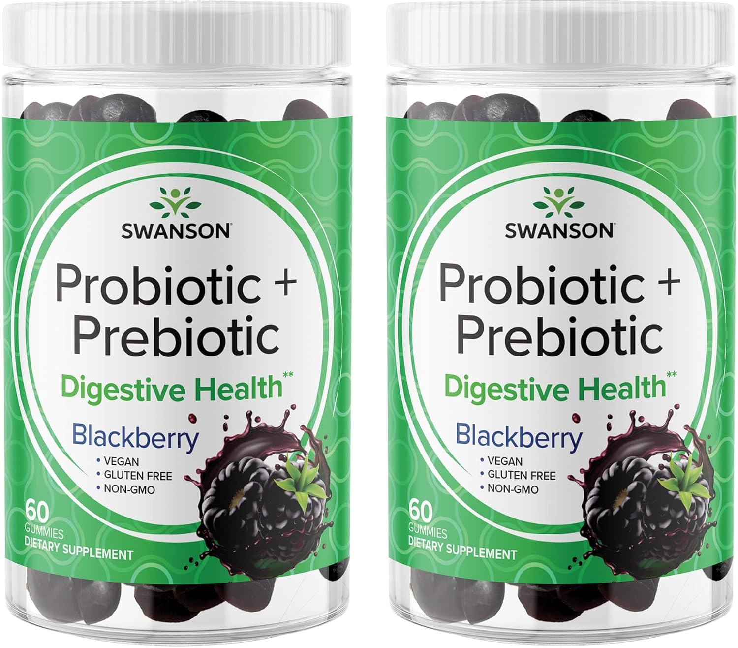 2 Pack Swanson Probiotic + Prebiotic Gummies for Digestive & Immune Health - BlackBerry Flavor, 60 Gummies