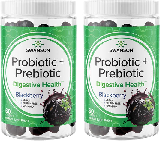 2 Pack Swanson Probiotic + Prebiotic Gummies for Digestive & Immune Health - BlackBerry Flavor, 60 Gummies