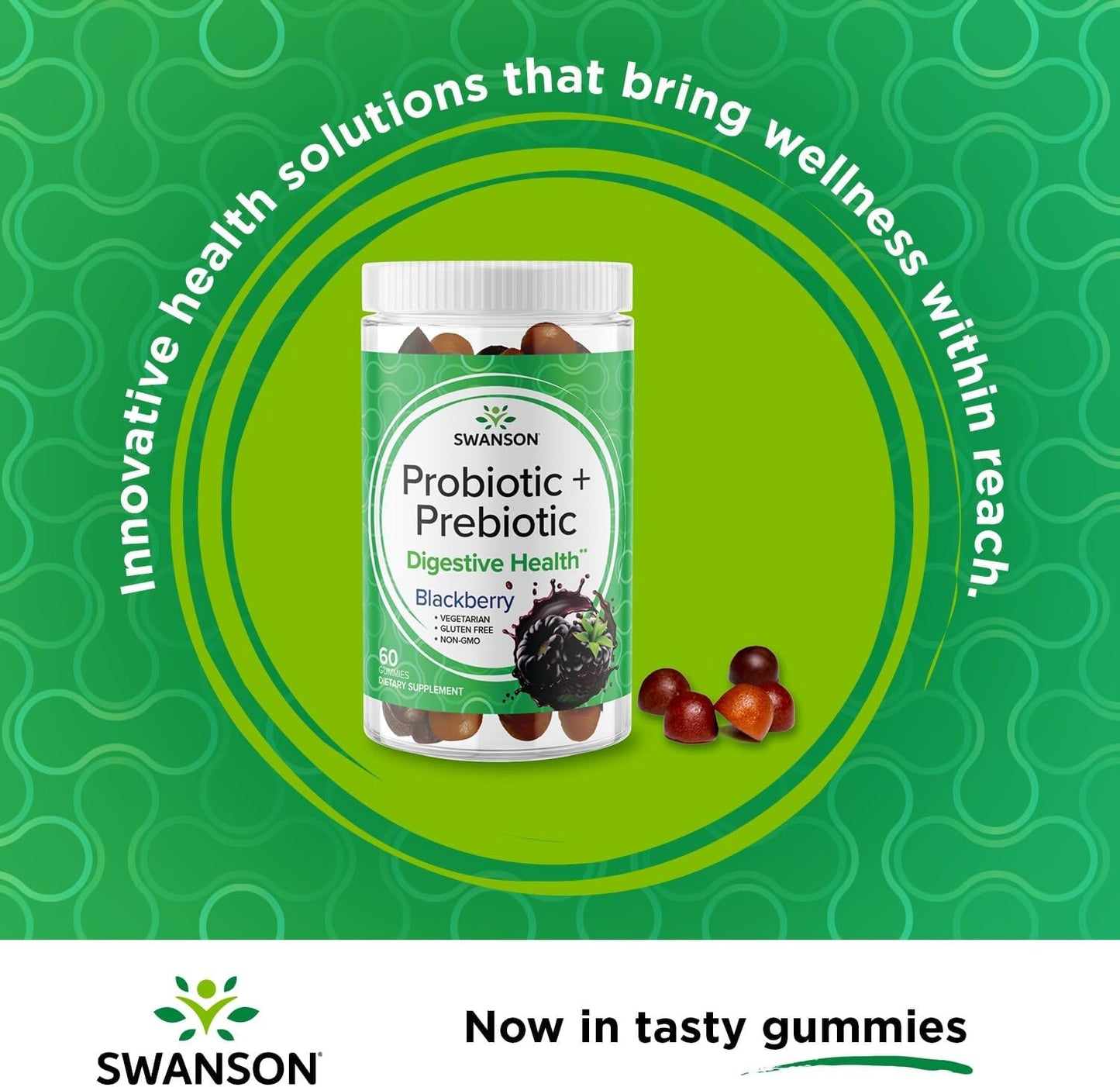 2 Pack Swanson Probiotic + Prebiotic Gummies for Digestive & Immune Health - BlackBerry Flavor, 60 Gummies