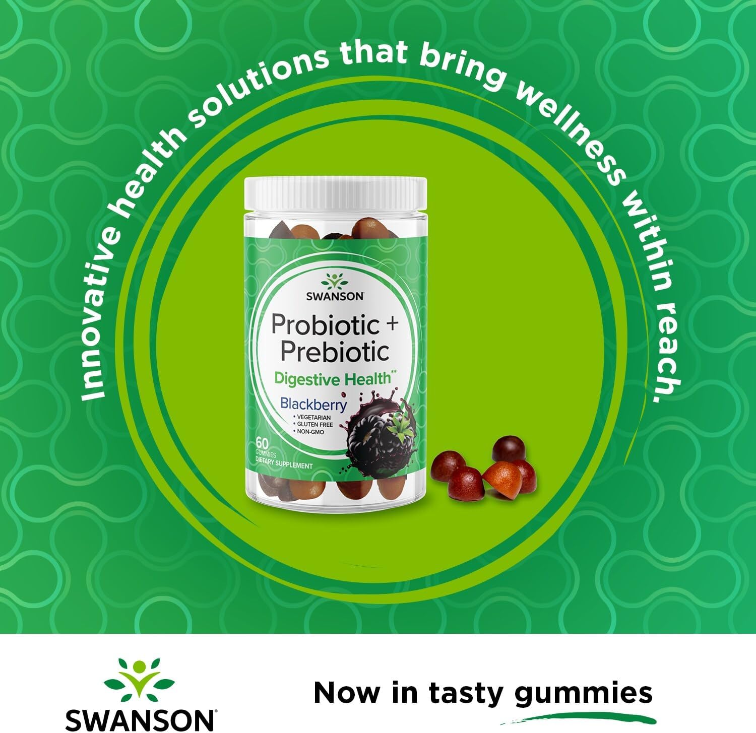 2 Pack Swanson Probiotic + Prebiotic Gummies for Digestive & Immune Health - BlackBerry Flavor, 60 Gummies