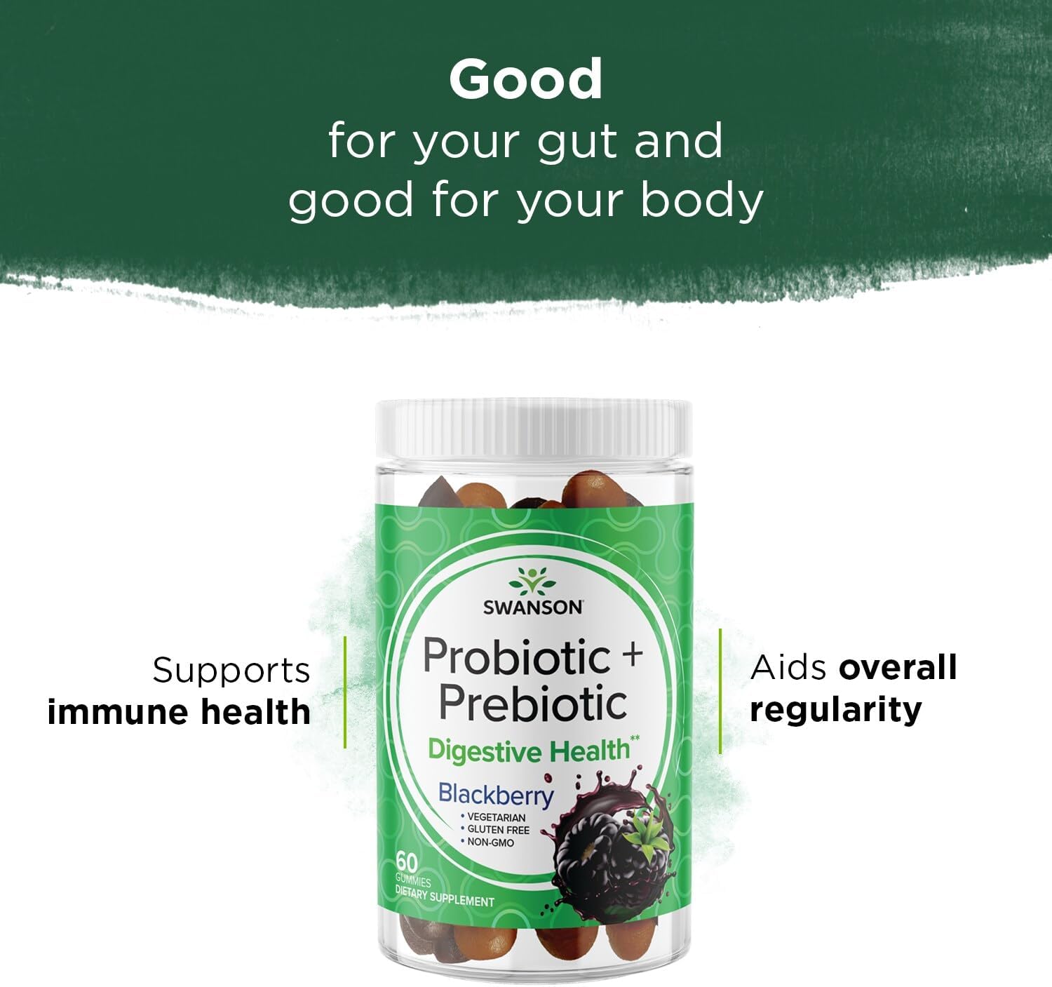 2 Pack Swanson Probiotic + Prebiotic Gummies for Digestive & Immune Health - BlackBerry Flavor, 60 Gummies