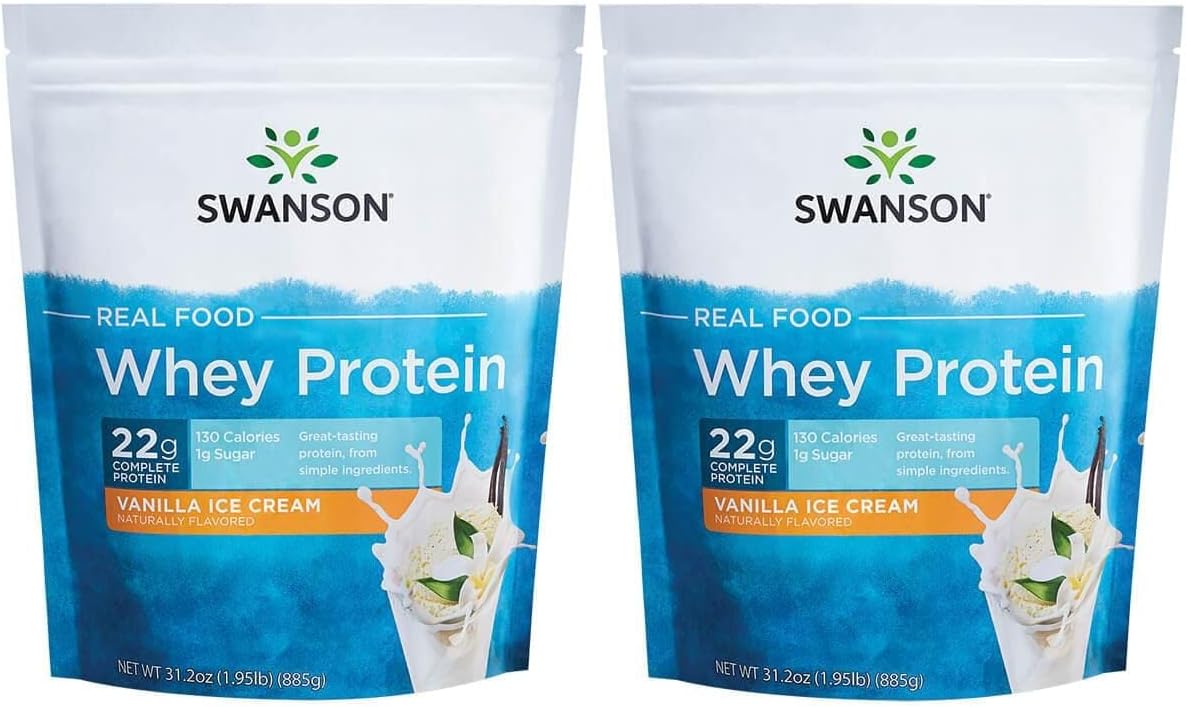 2 Pack Swanson Real Food Vanilla Ice Cream Whey Protein Powder - Amino Acids Sports Nutrition for Muscle Workout Support