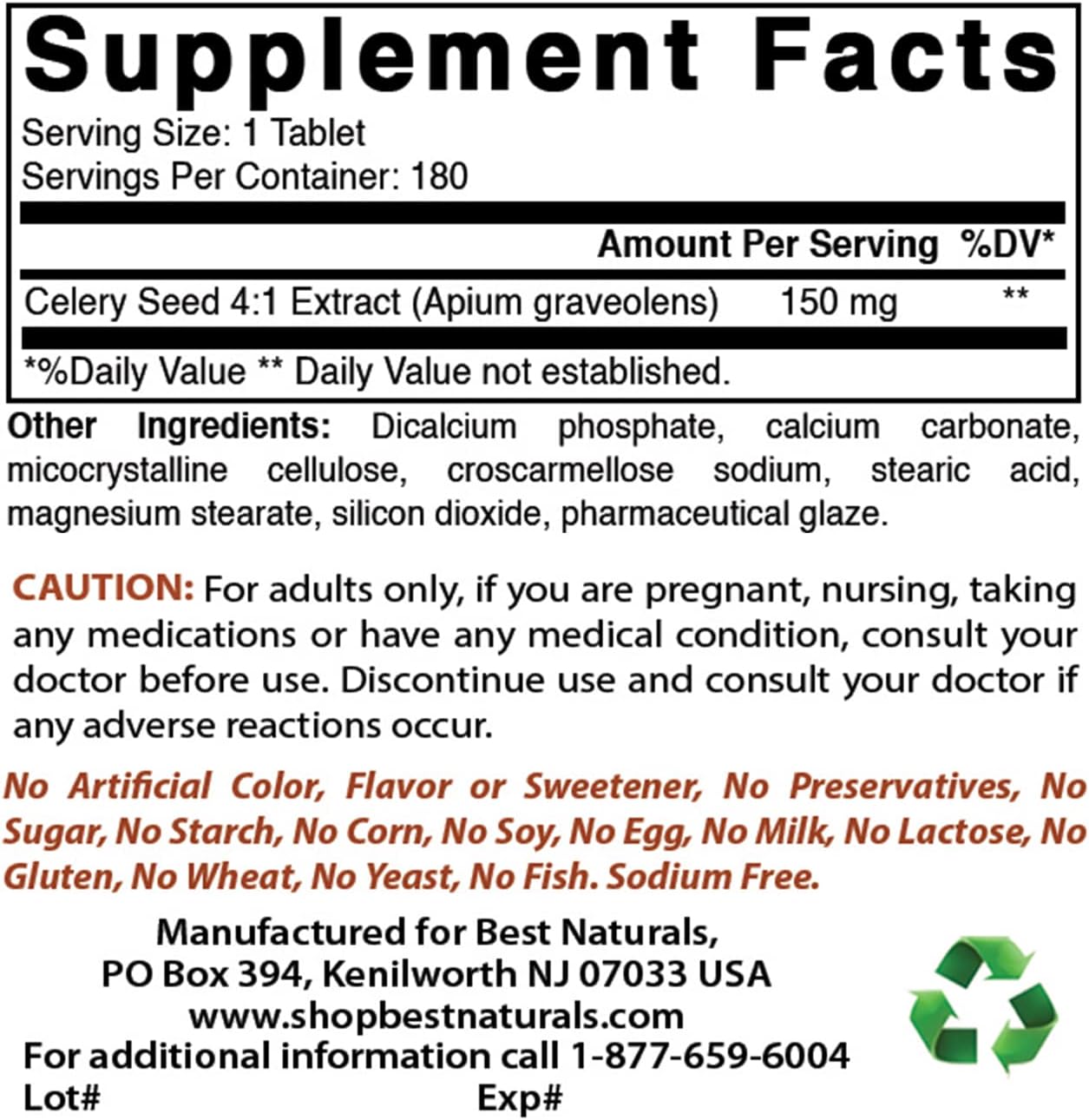 2 Packs of Best Naturals Celery Seed 600 mg 180 Tablets (360 Total Tablets)