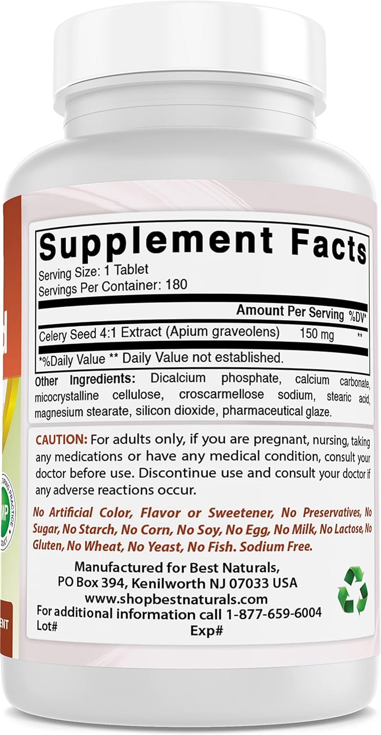2 Packs of Best Naturals Celery Seed 600 mg 180 Tablets (360 Total Tablets)