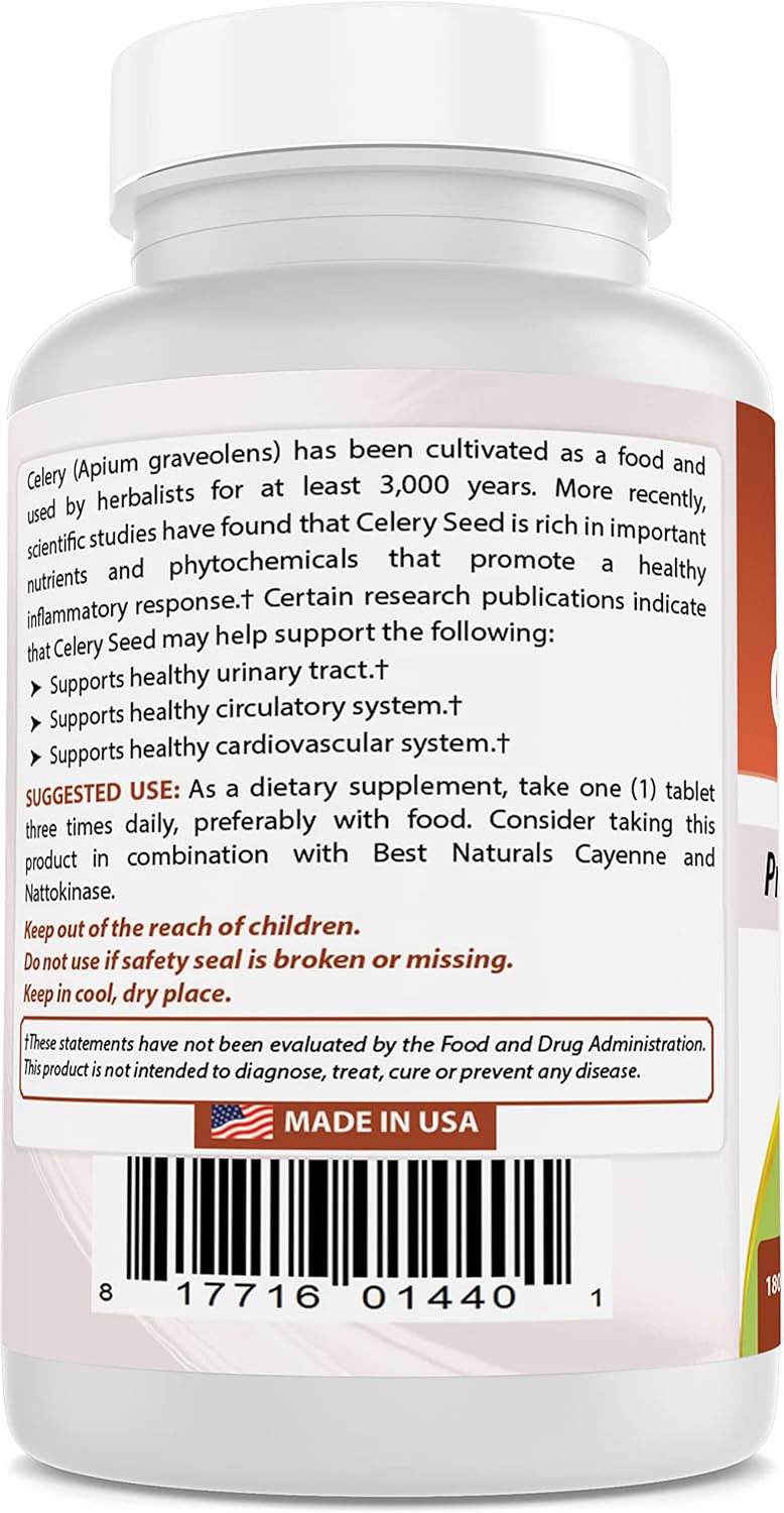 2 Packs of Best Naturals Celery Seed 600 mg 180 Tablets (360 Total Tablets)