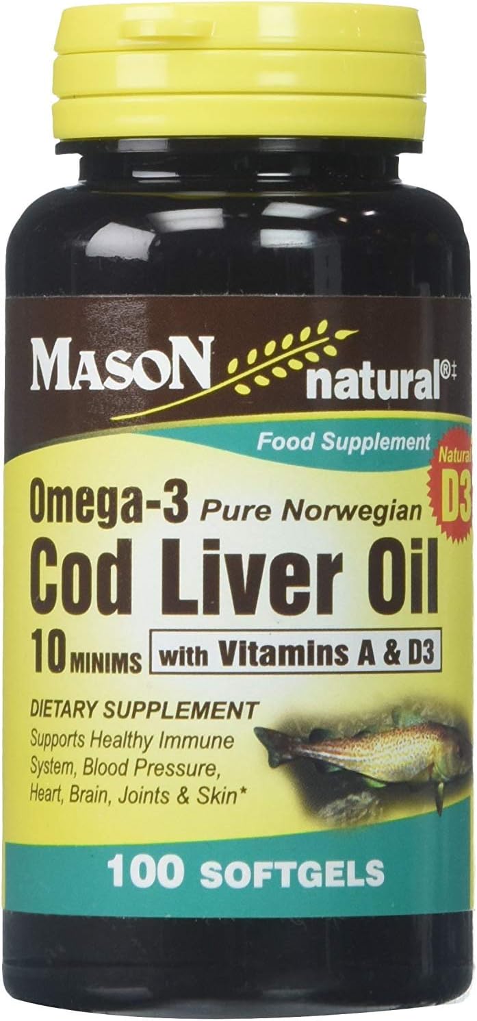 2 Packs of Mason Natural Omega-3 Cod Liver Oil Softgels - 200 ct Total