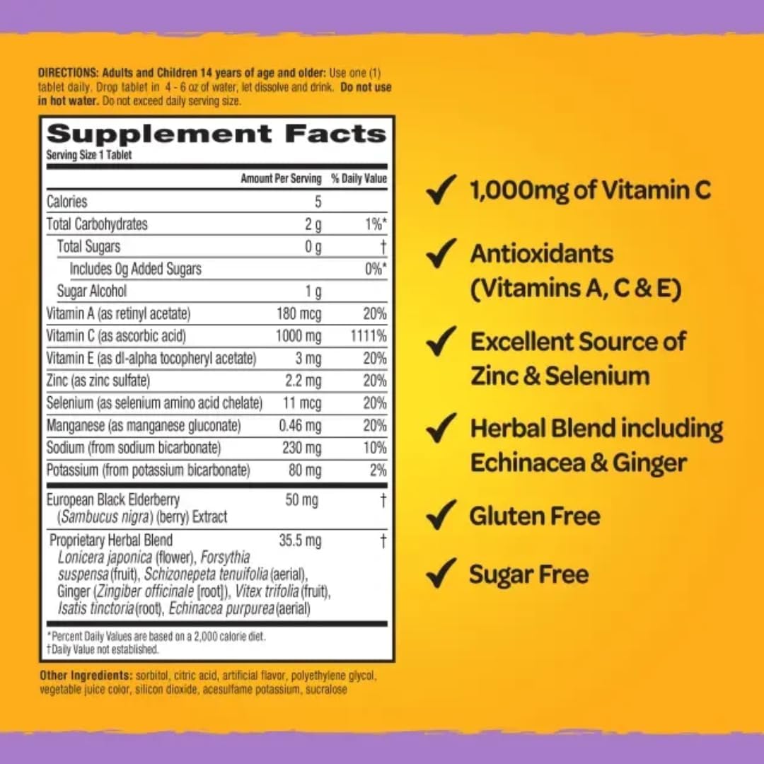 2 Packs of Pharmapacks Elderberry Extract + Vitamin C 1000mg Effervescent Tablets - Gluten-Free Immune Support with Vitamins A C E, ZINC & Selenium