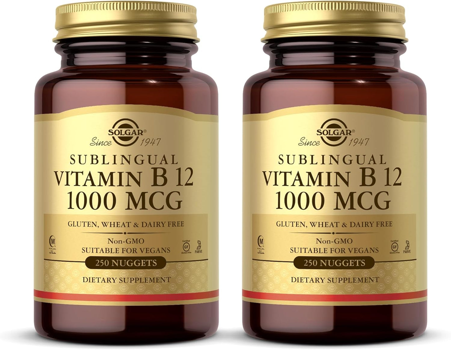 2 Packs of SOLGAR Sublingual Vitamin B12 1000 mcg - 500 Servings - Non-GMO, Vegan, Gluten Free, Dairy Free, Kosher, Halal