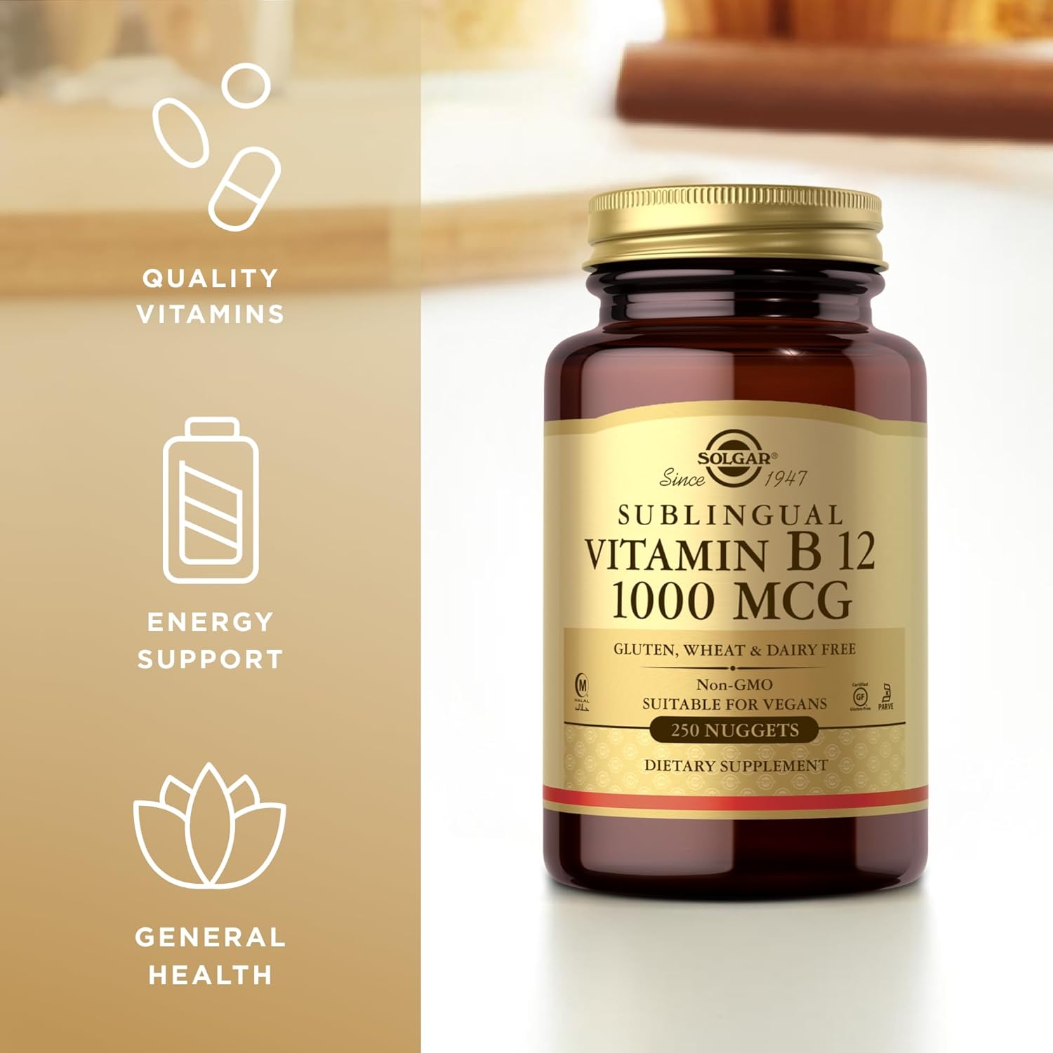 2 Packs of SOLGAR Sublingual Vitamin B12 1000 mcg - 500 Servings - Non-GMO, Vegan, Gluten Free, Dairy Free, Kosher, Halal