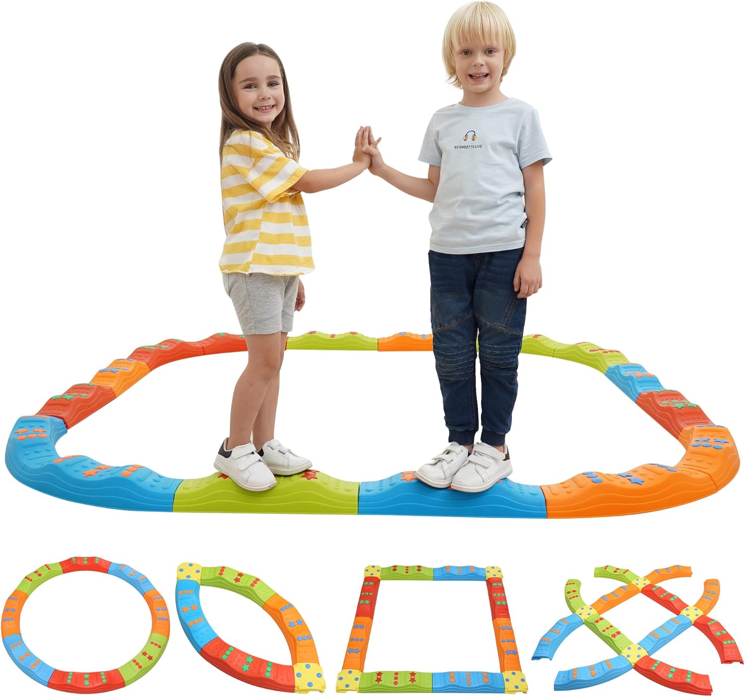 20 Piece Kids Stepping Stones Set for Indoor and Outdoor Balance Activities - Promotes Coordination, Strength, and Balance with Child Safe Rubber Bottoms