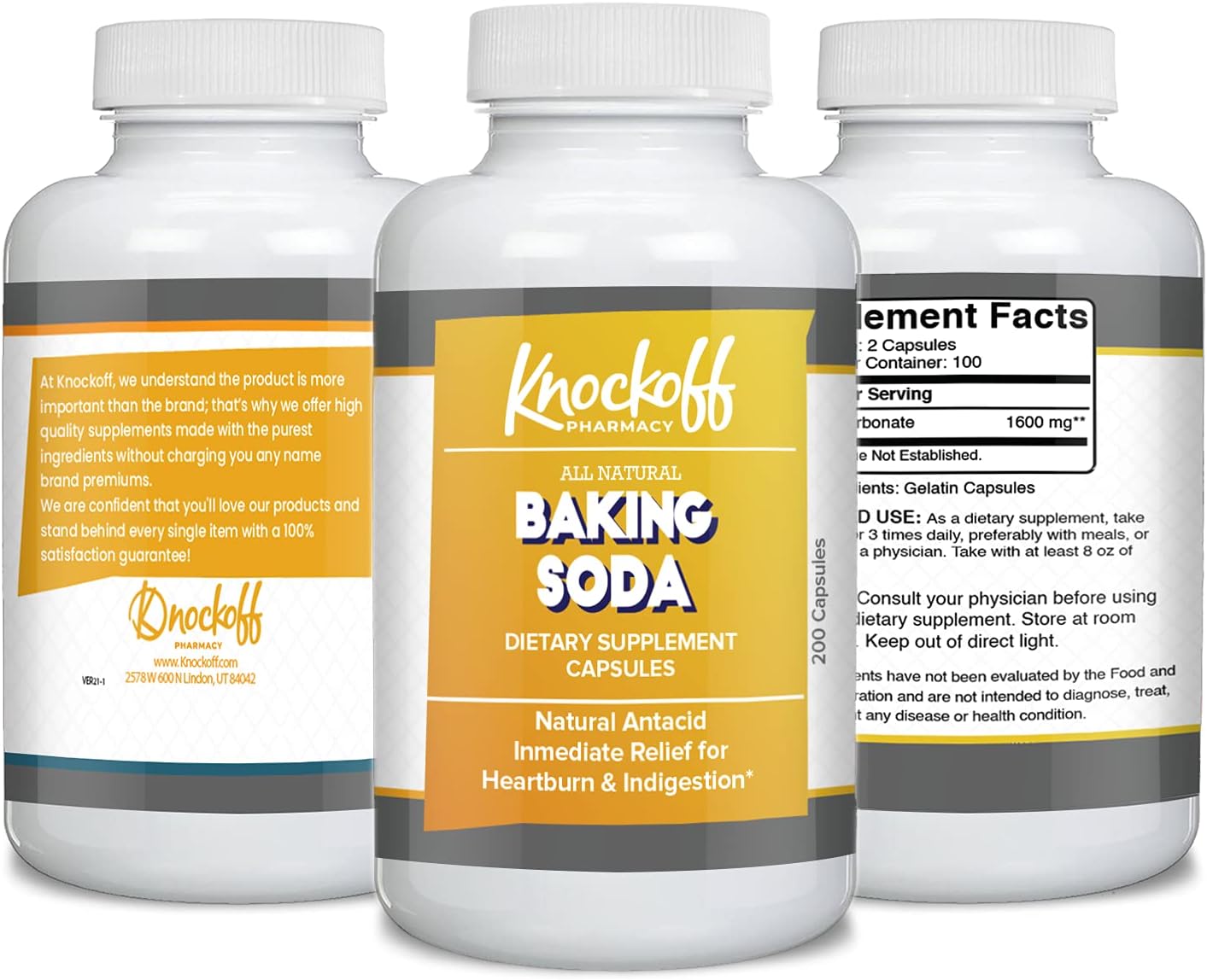 200-Count Pharmacy Grade Baking Soda Capsules - Knock Off Brand
