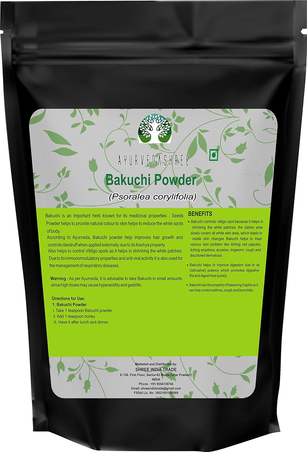 200 Gm AYURVEDASHREE Bakuchi Powder | Psoralea corylifolia Seeds Powder | Babchi for Skin Care | Promotes Even Skin Tone, Reduces White Spots, Strengthens Bones