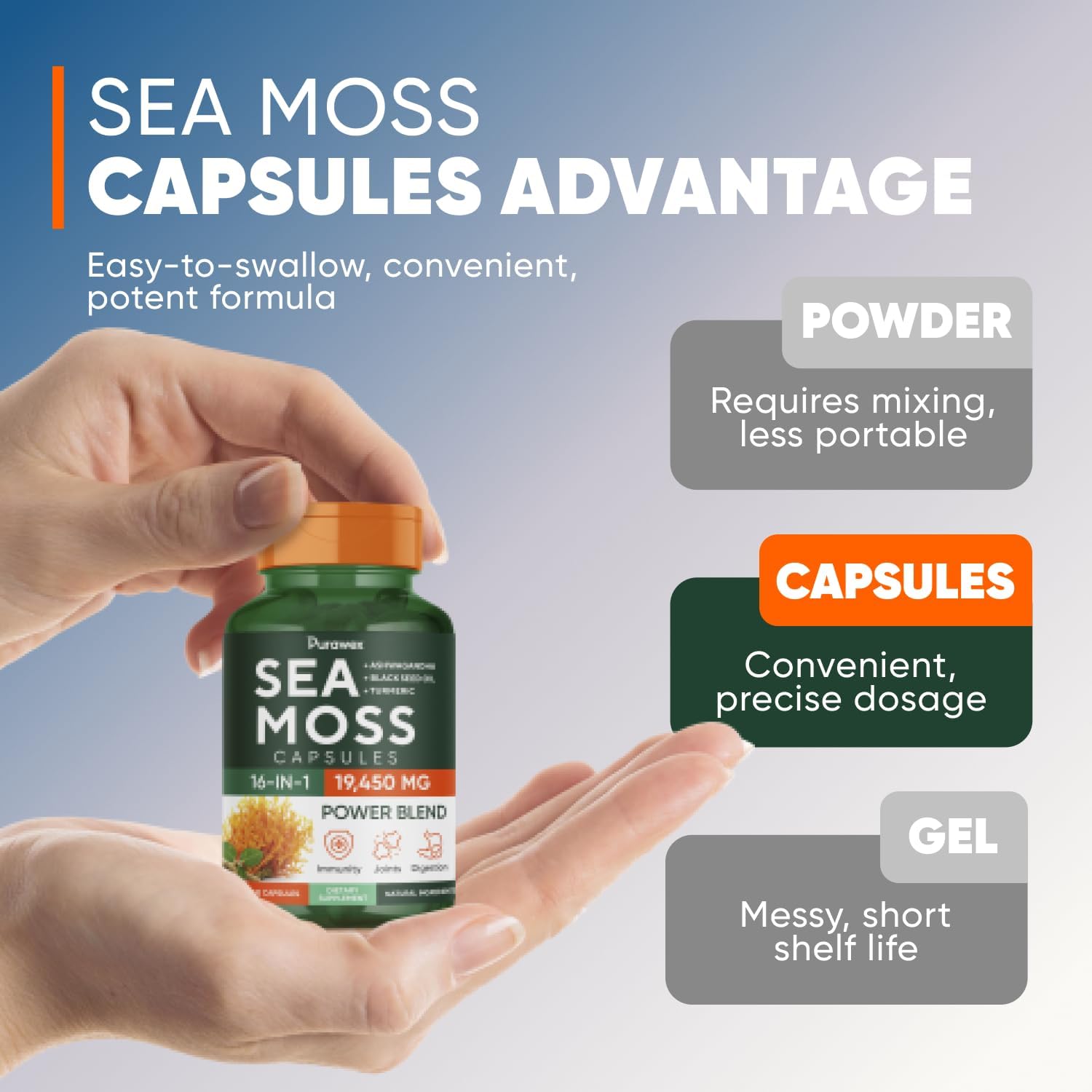 20,000mg Purawex Irish Sea Moss, Black Seed Oil, Ashwagandha & Ginger Capsules - 30-Day Supply