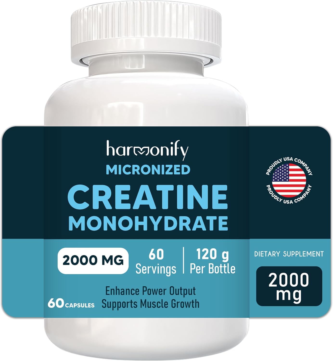 2000mg HARMONIFY Creatine Monohydrate Amino Acid Powder - Gluten-Free, Keto - NSF Certified, 60 Servings for Muscle Support & Cognitive Function
