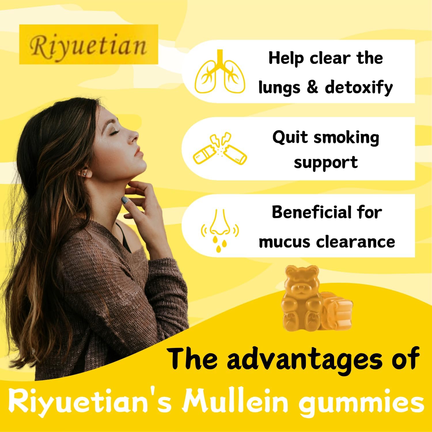 2000mg Mullein Leaf Extract Gummies for Respiratory & Digestive Health - Allergy Friendly, Vegan & Non-GMO - 60 Gummies Supplement