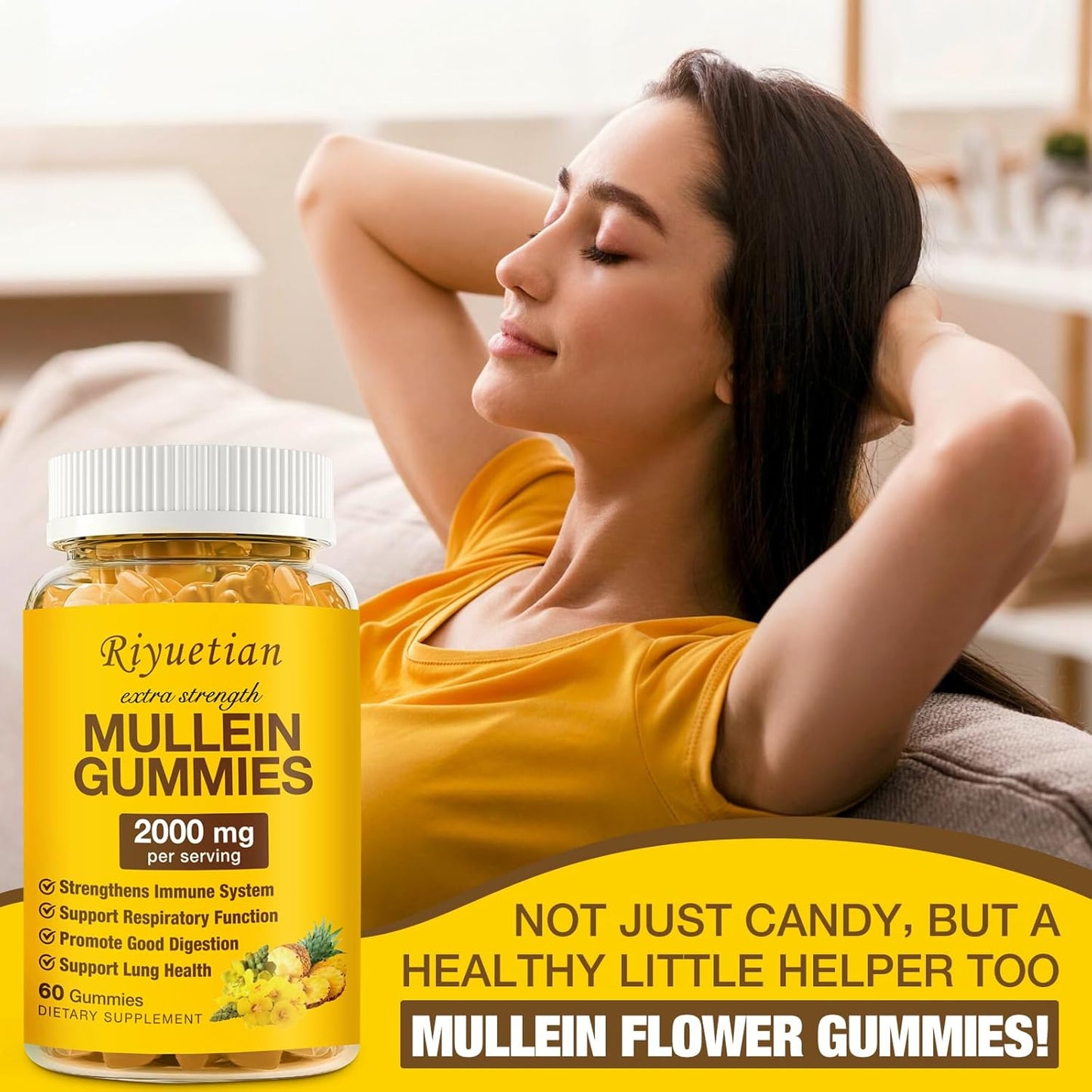 2000mg Mullein Leaf Extract Gummies for Respiratory & Digestive Health - Allergy Friendly, Vegan & Non-GMO - 60 Gummies Supplement