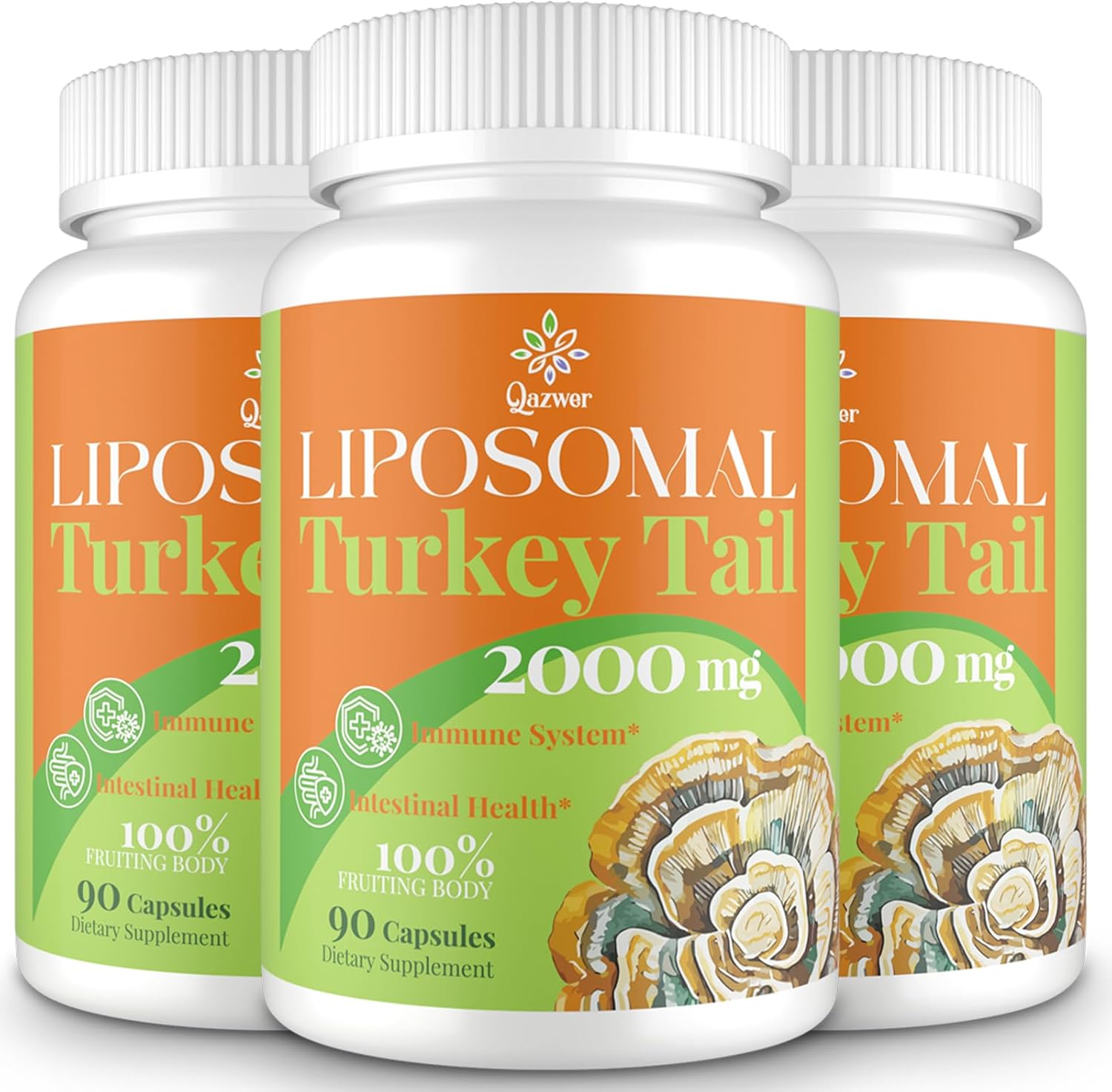 2000MG Turkey Tail Mushroom Capsules for Digestive Health & Immune Support - High Absorption Supplement for Gut Microbiome, Energy & Brain Health - 3 Pack