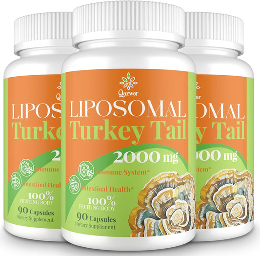 2000MG Turkey Tail Mushroom Capsules for Digestive Health & Immune Support - High Absorption Supplement for Gut Microbiome, Energy & Brain Health - 3 Pack