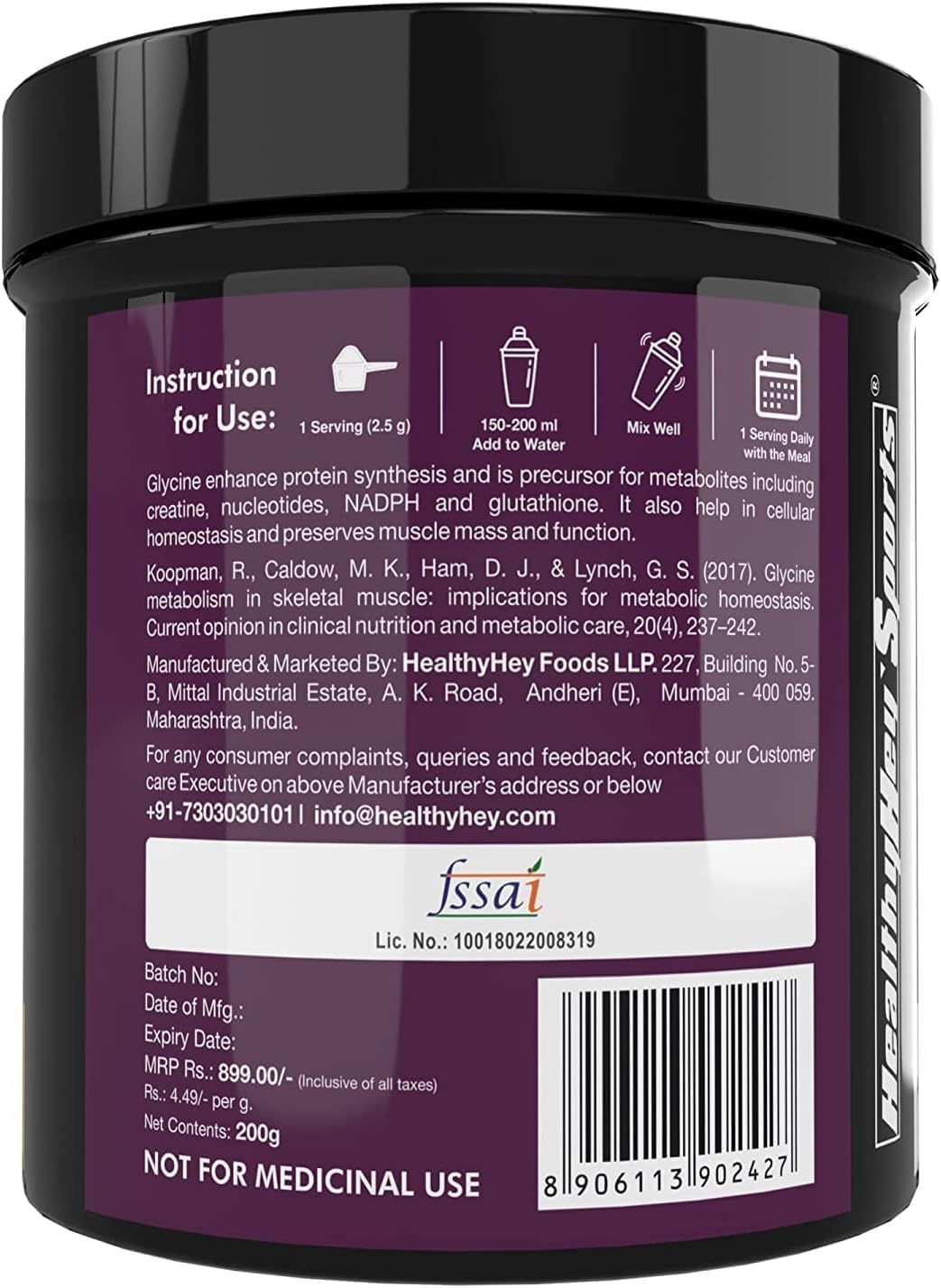 200g Sports Glycine Powder - Amino Acid Supplement for Muscle Health - 80 Servings