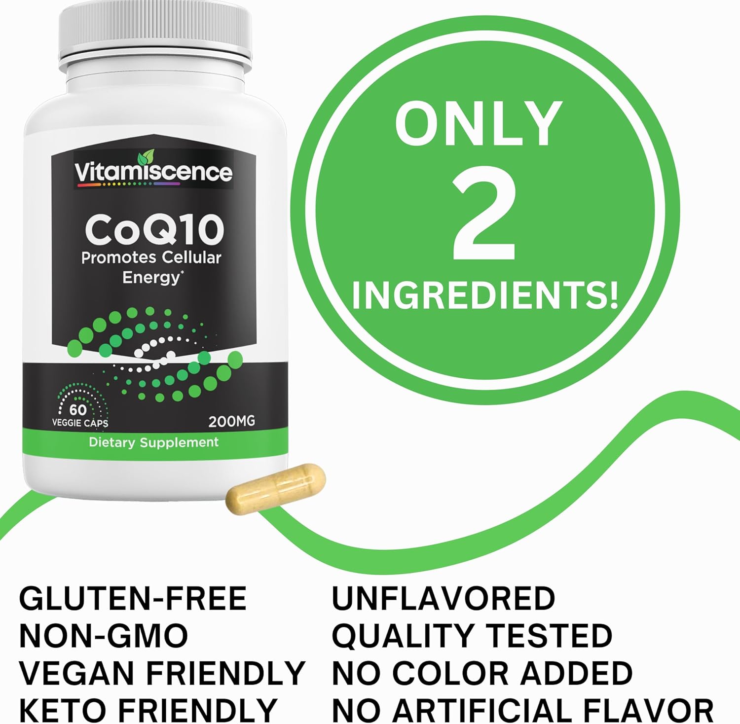200mg CoQ10 Capsules - 60 Count, Antioxidant & Cellular Energy Support for Men and Women
