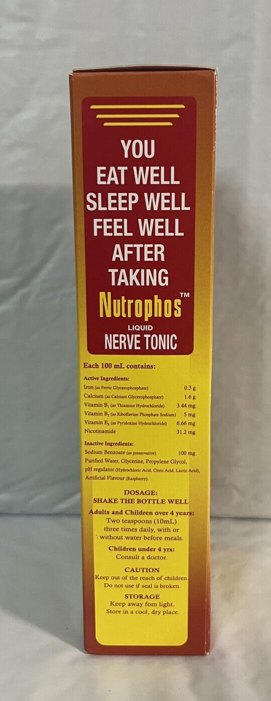 200ml NUTROPHOS Liquid Nerve Tonic with Vitamin B - 8 Fl Oz Bottle