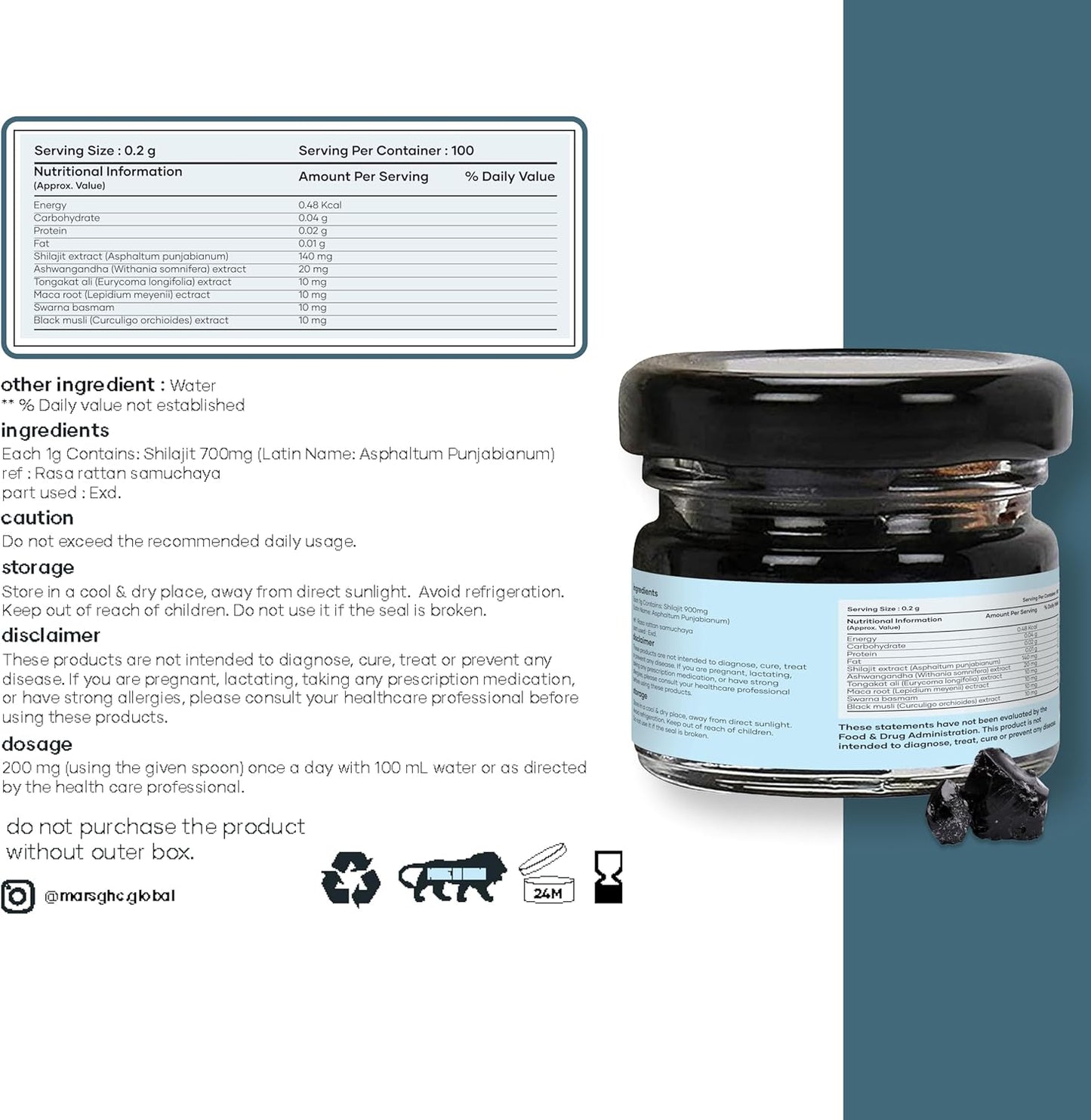20g GHC Pure Himalayan Shilajit Gold Resin with Surgemax - Organic Shilajit from Himalayas
