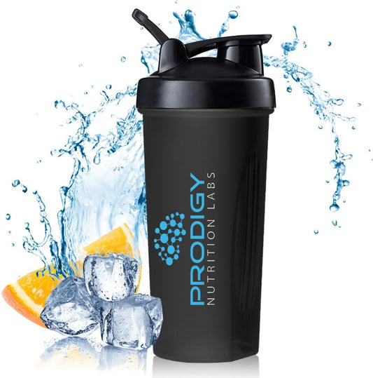 20oz Large Protein Shaker Bottle by Prodigy Nutrition Labs - Ideal for Workout Supplements, Protein Powder, BCAA'S - BPA-Free Black Bottle for Fitness Enthusiasts