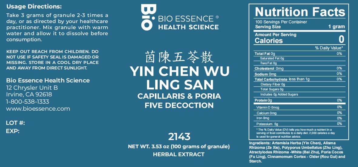 2143 Yin Chen Wu Ling San - Capillaris & Poria Five Decoction 100g - Bio Essence Health Science