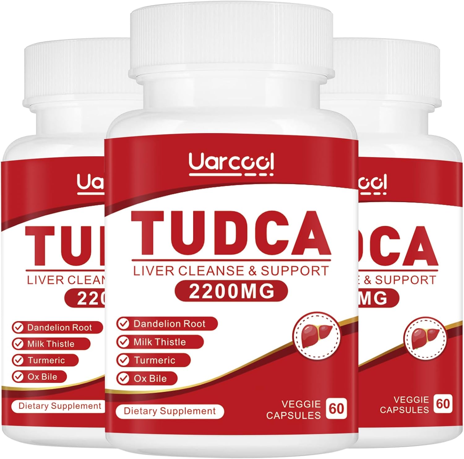 2200MG Uarcool TUDCA Liver Support Supplement with OX Bile & Digestive Enzymes - Non-GMO, Gluten Free - 180 Softgels