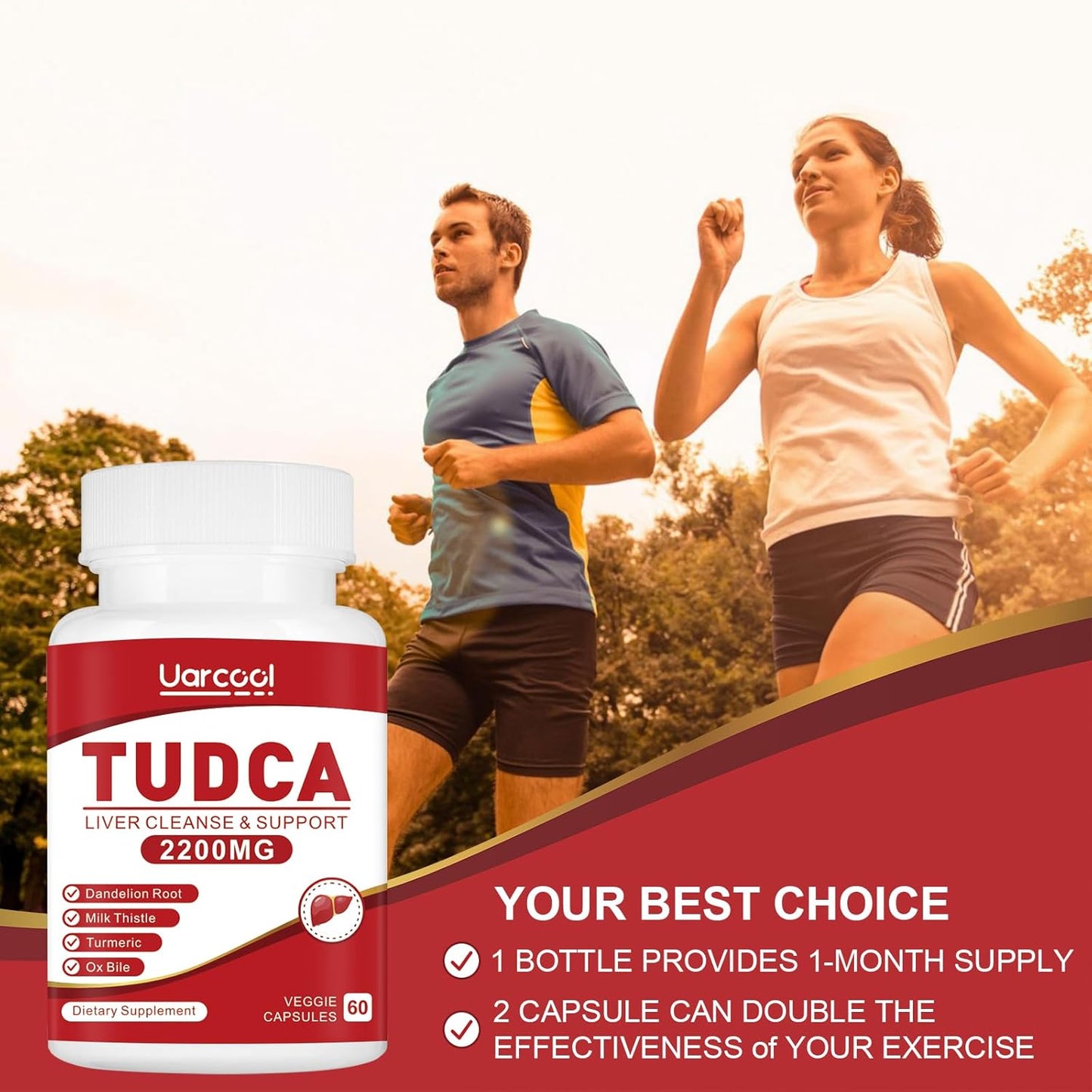 2200MG Uarcool TUDCA Liver Support Supplement with OX Bile & Digestive Enzymes - Non-GMO, Gluten Free - 180 Softgels