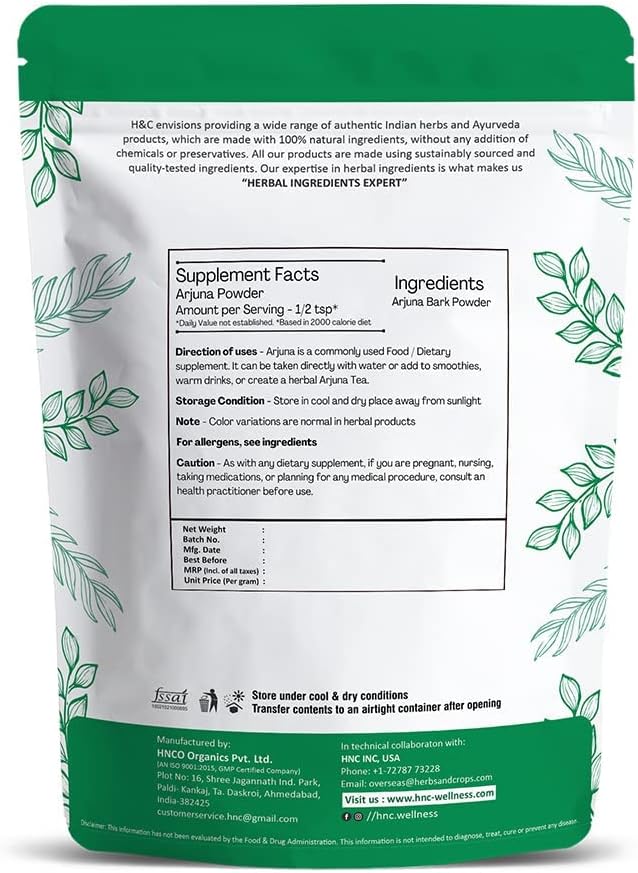 227g Organic Arjuna Bark Powder for Heart Health - All-Natural ATS Formula