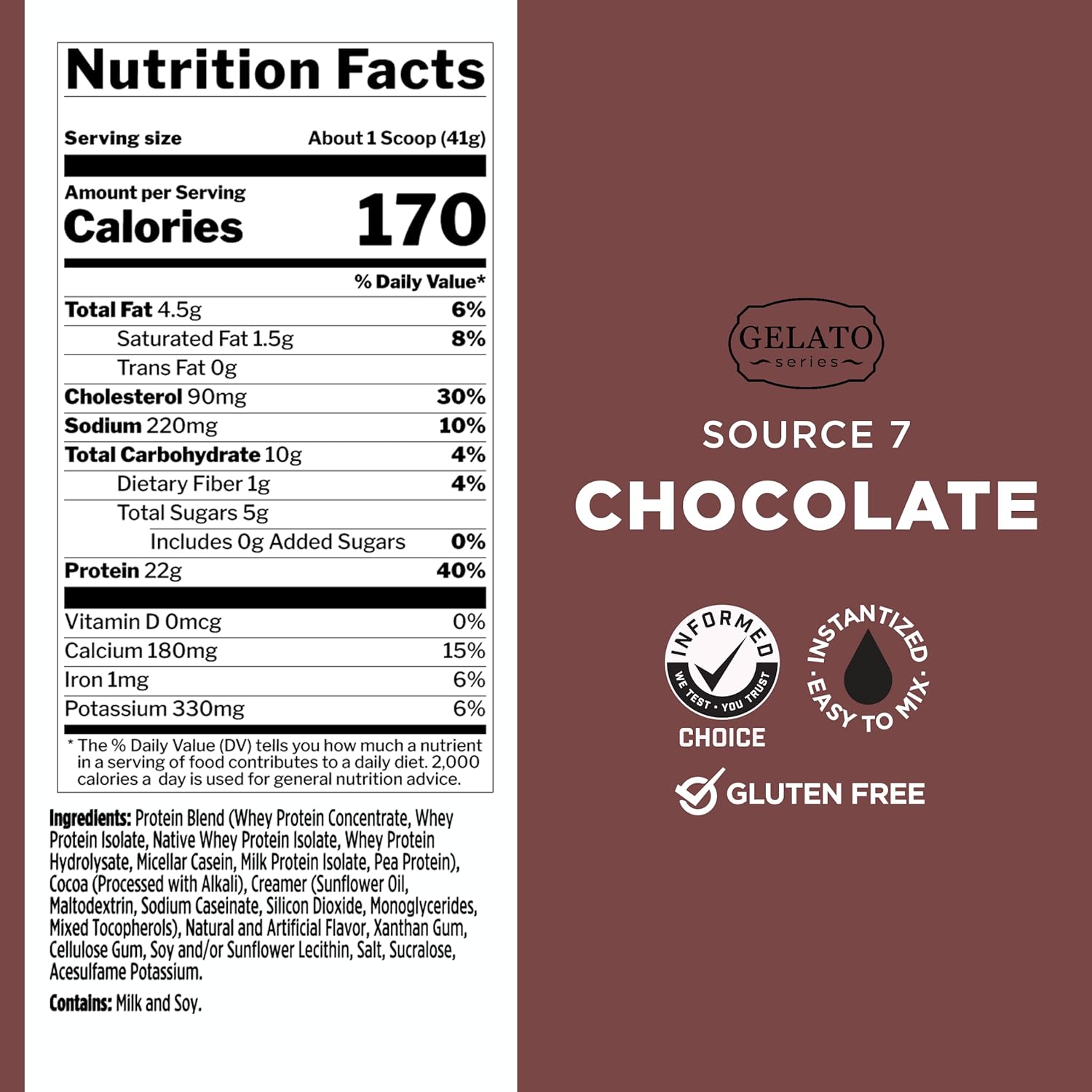 22g Sustained Protein with 10g EAAs from 7 Premium Sources - Gelato-Inspired Chocolate Flavor (2 lb)