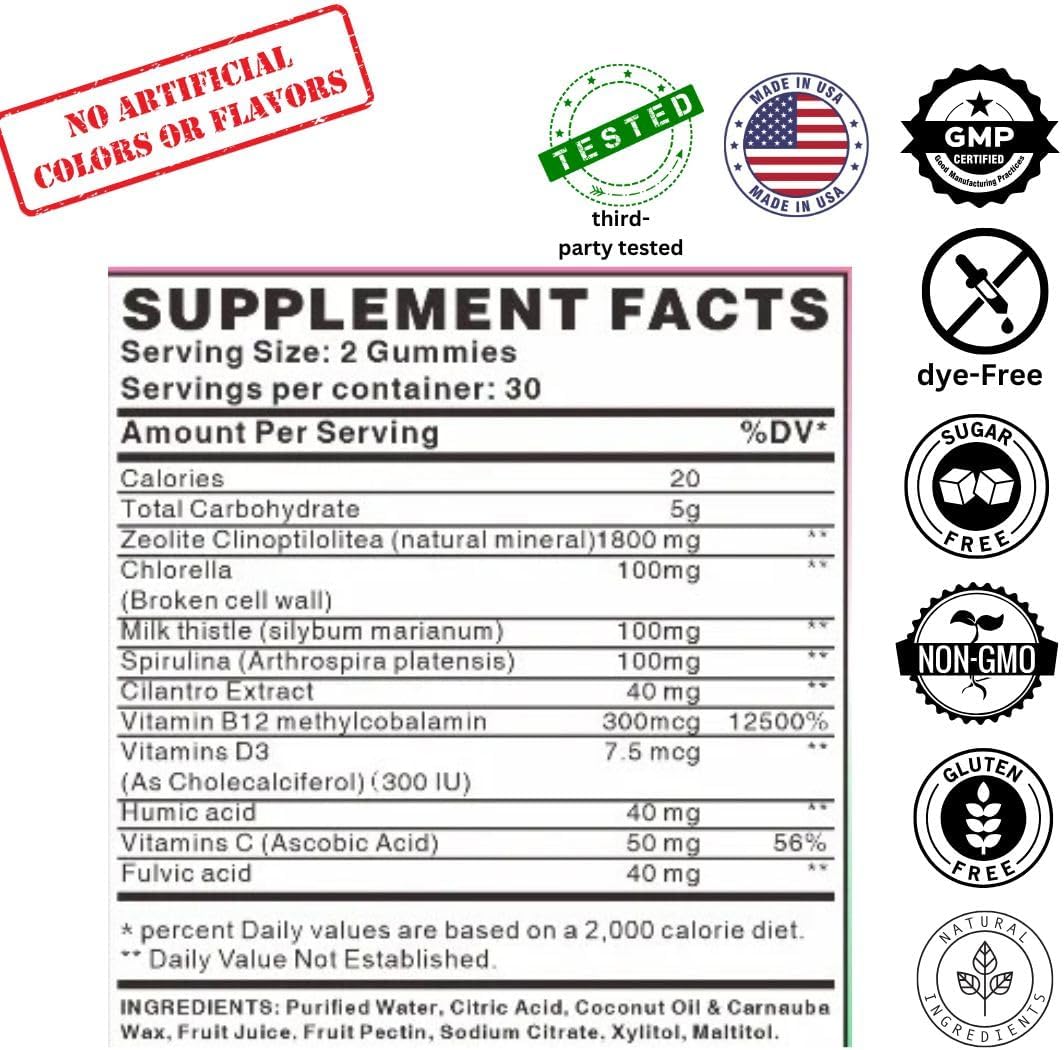 2300MG True Reflectionz Zeolite Detox Gummies | Heavy Metal Detox for Adults | Enhanced with Methy Vitamin B12 Superfoods | Spirulina, Chlorella | Cilantro Detox | Full Body Detox | Mental Clarity & Energy Boost